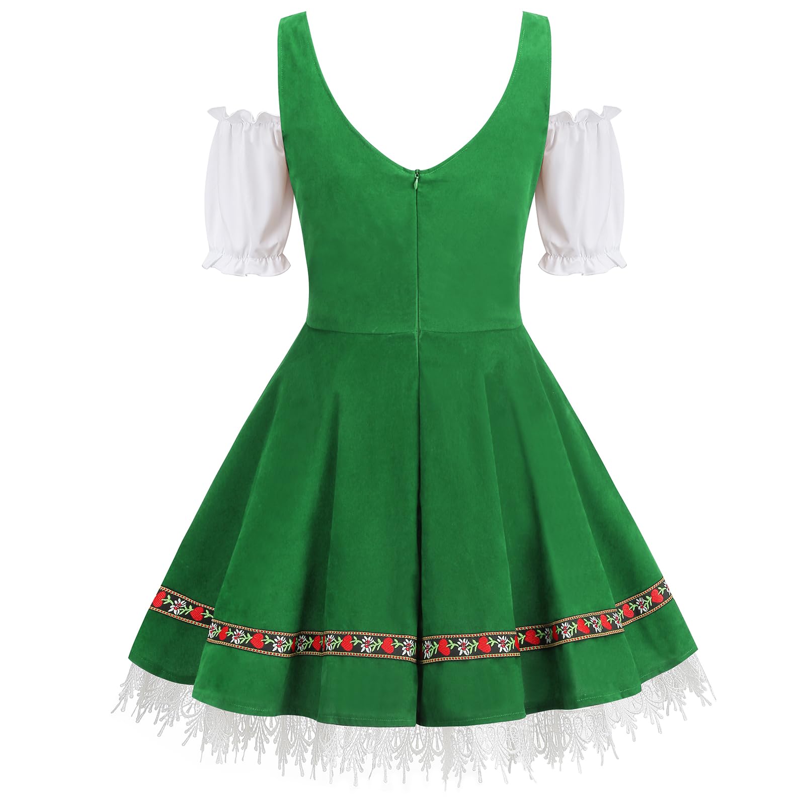 maxToonrain Oktoberfest Outfit Women Pink,Women's German Beer Bavarnian Traditional Short Sleeve Off Shoulders Halloween Costume Fancy Dress for Womens(Green S) - Image 4