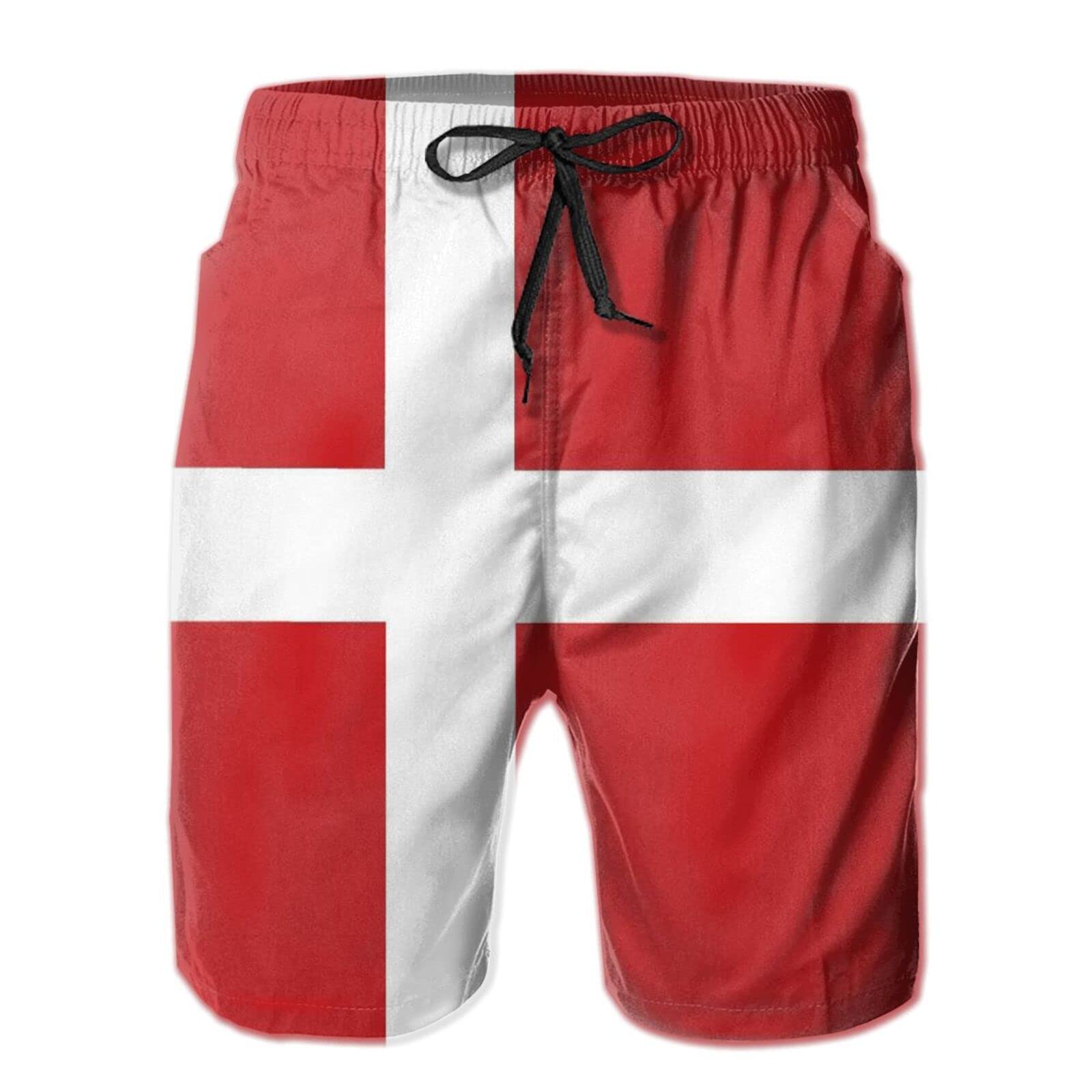 JUZGTSIT Swim Shorts Danish Flag Swim Trunks Quick Dry Board Shorts with Mesh Lining Beach Shorts Printed Shorts Swimwear Black