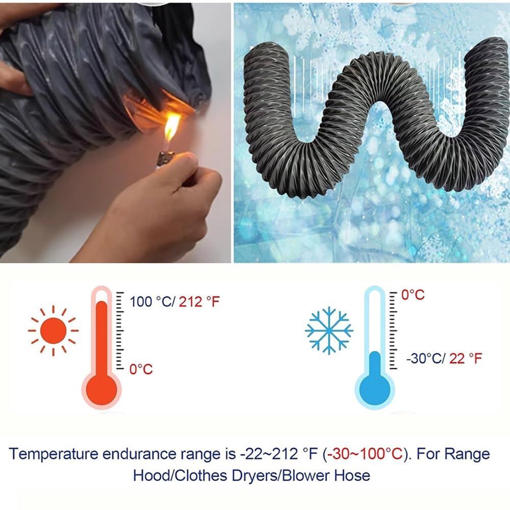 Tubo flessibile in nylon ignifugo per condotto dell'aria da 5 m/10 m, per bagno e cucina, 125 mm, per asciugatrice e soffiatore efficiente