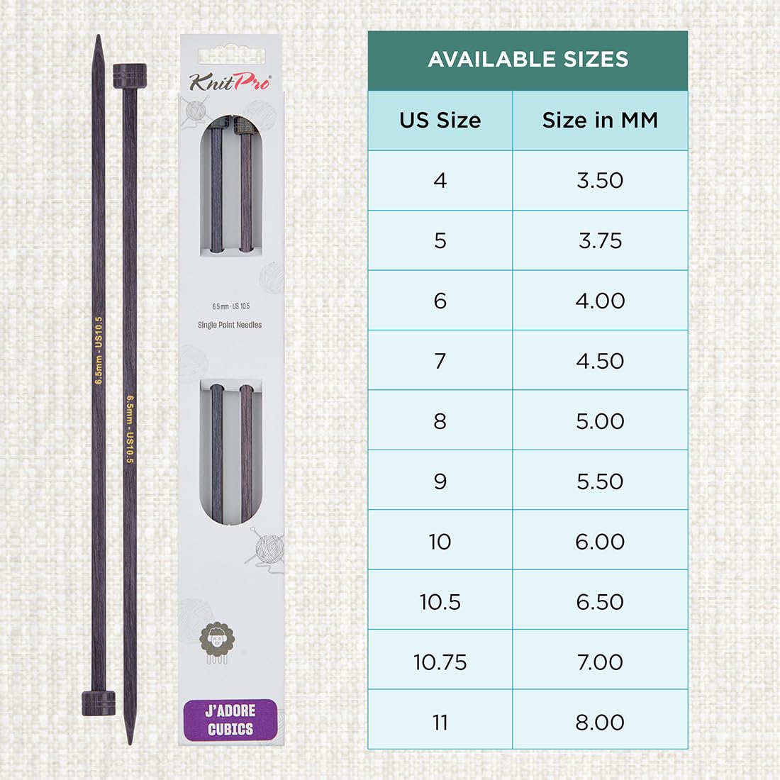 KnitPro J’Adore Cubics Single Pointed Needles 14" (35cm), Lavender, 6.50mm - Image 4