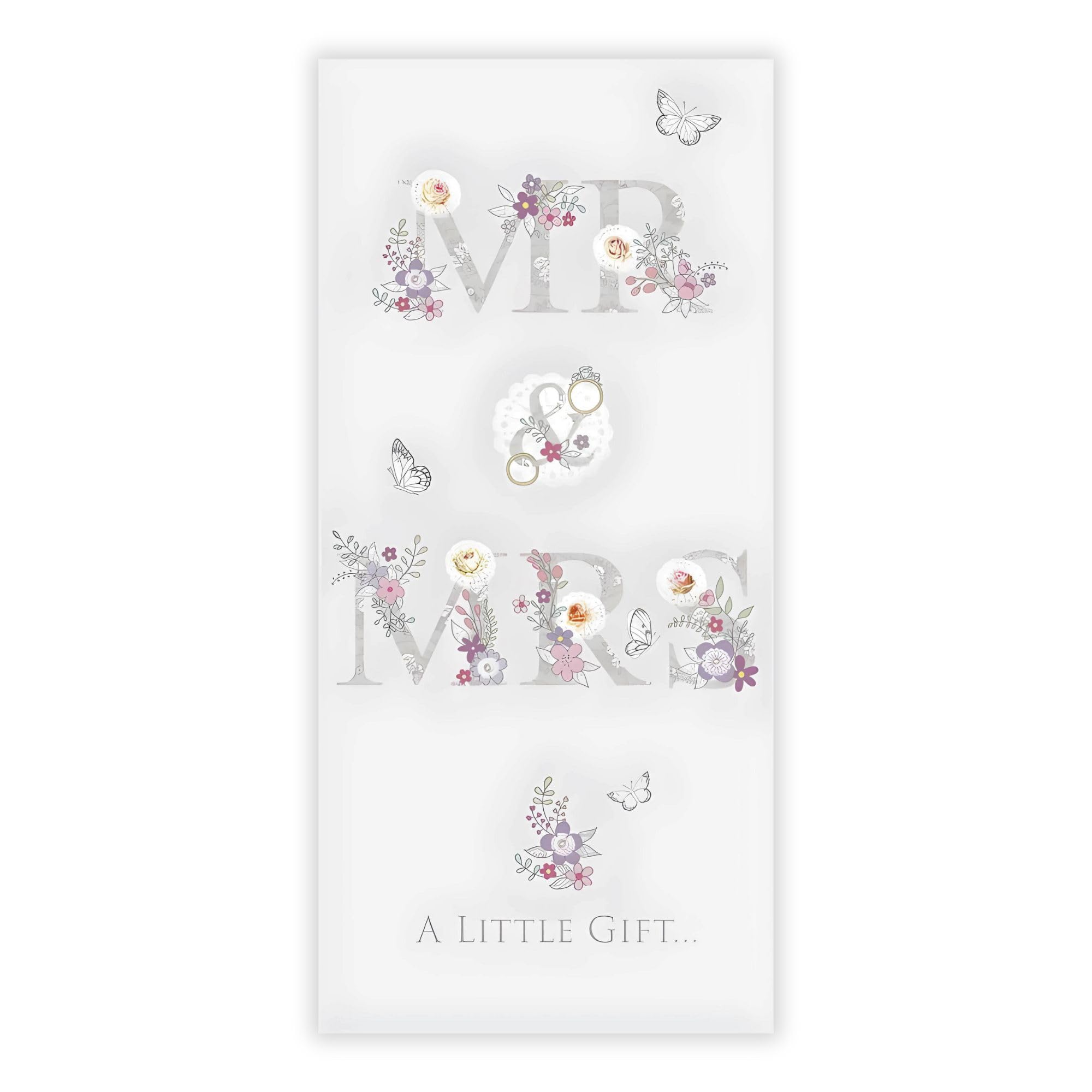 Geldkarte „Mr & Mrs“ Zum Hochzeitstag – Mit Silberfolie, Blumen-Design, 190x90 Mm, Umweltfreundlich, Made In UK