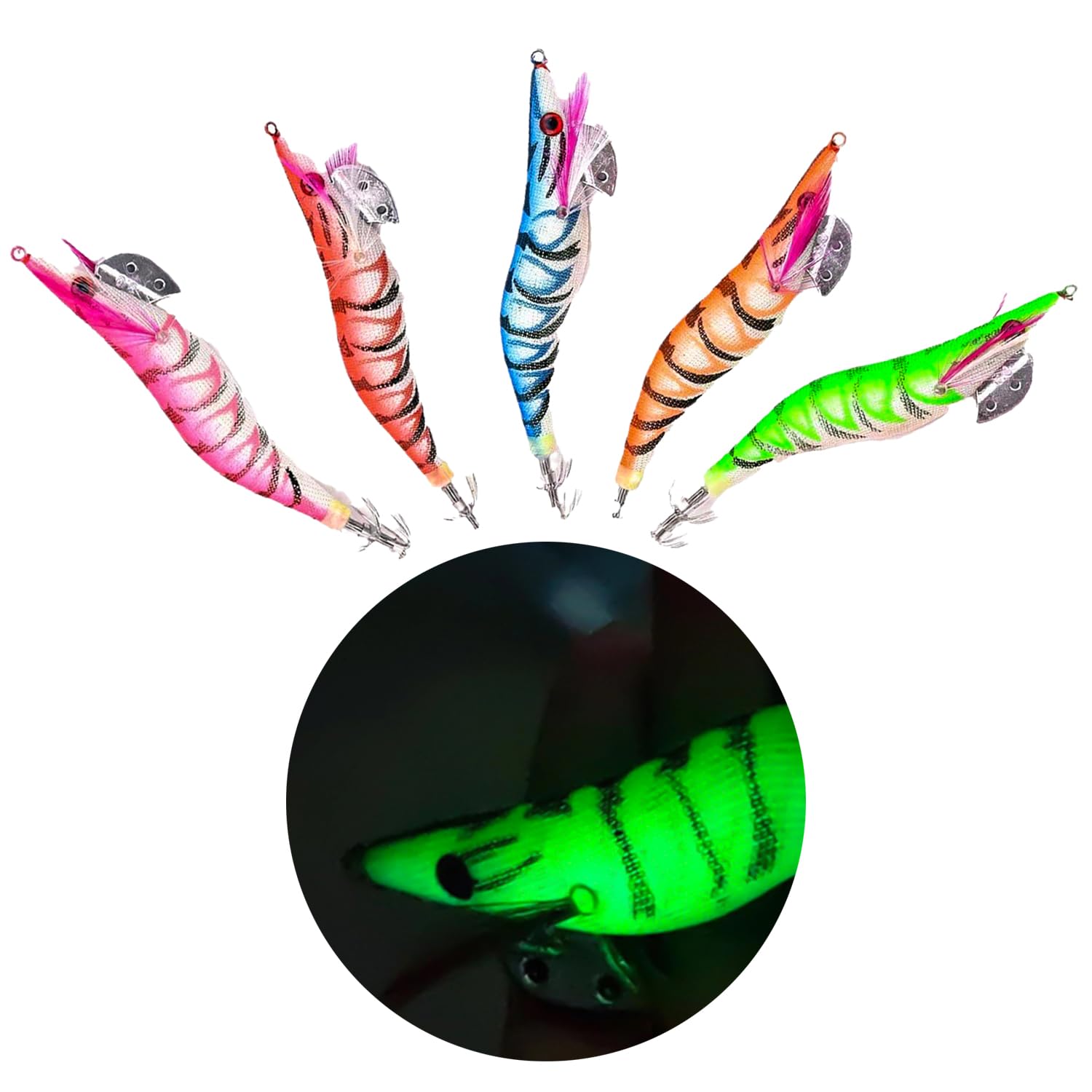 5 Colori Set di Esche per Gamberetti da Pesca, Ami per Calamari Illuminati, Esche per Gamberetti di Simulazione per Calamari Aragoste per La Pesca All'aper
