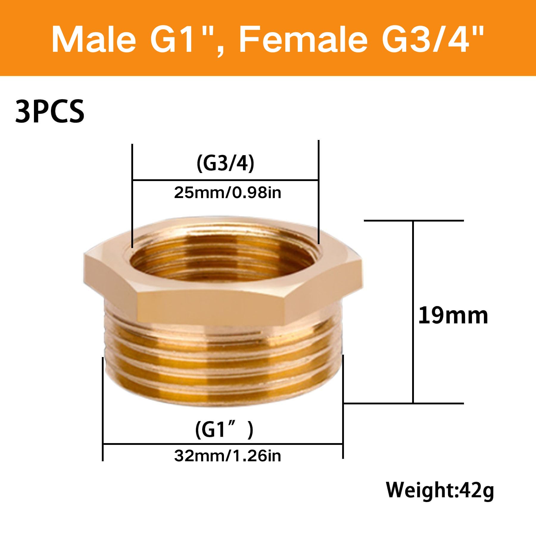 Riduttore Ottone G1 Maschio X G3/4 Femmina | 3 Pezzi Per Tubi Idraulici - Foto 10