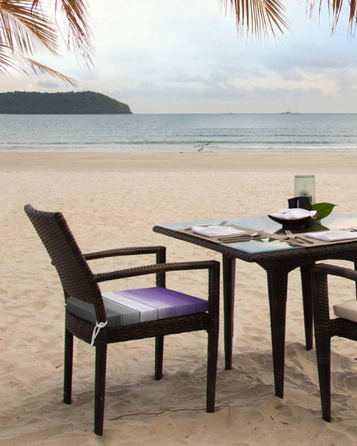 2 Pack Purple Gray Waterproof Cushion Covers with Ties, Outdoor Patio Chaise Lounge Chair Seat Cushion Slip Covers Replacement(Only Cover) Vintage Rustic Abstract Striped Wooden Grain 24"x24"x4"