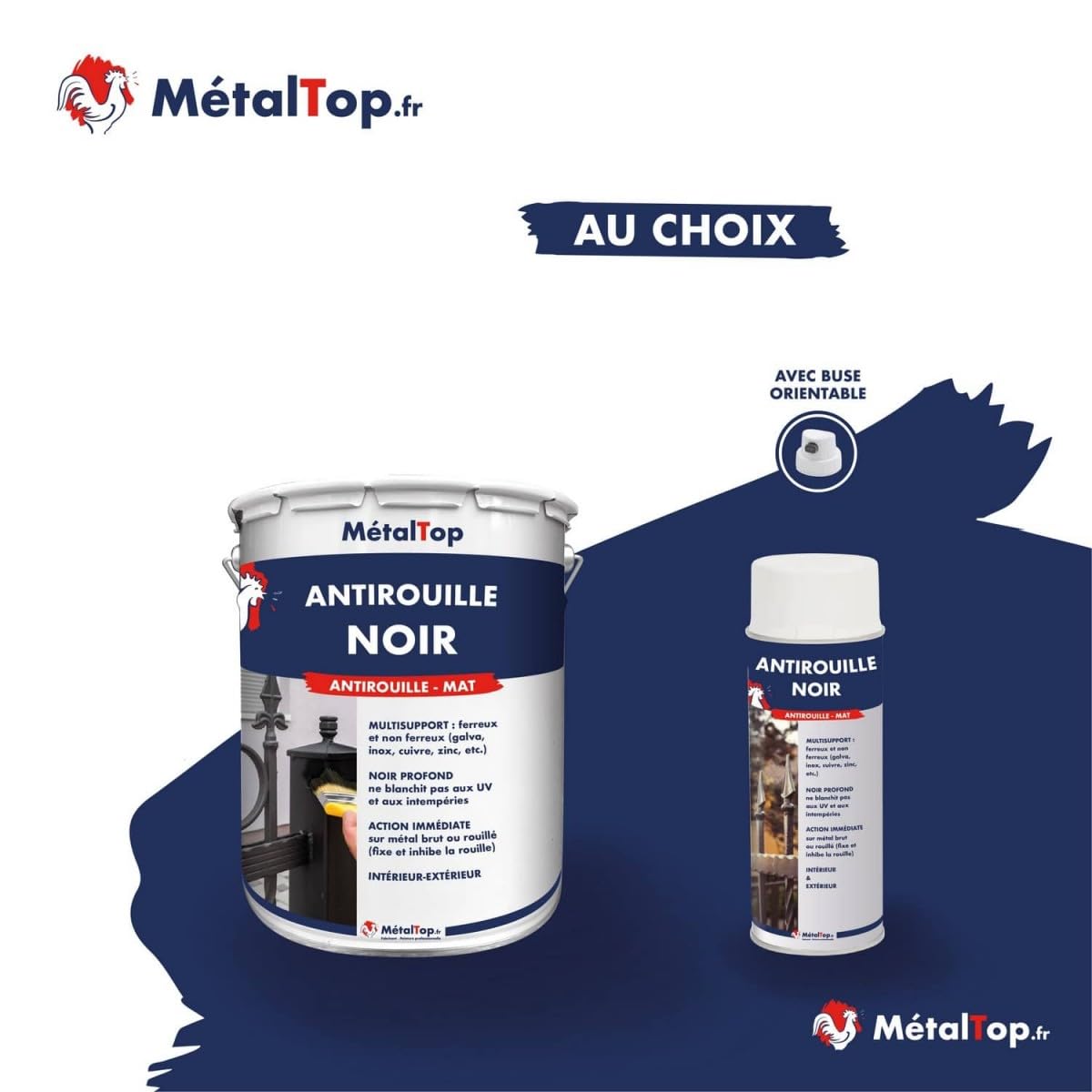 Metaltop - Antirouille Noir - Noir signalisation - RAL 9017-1 L - Sous-couche protectrice antirouille pour métal et fer