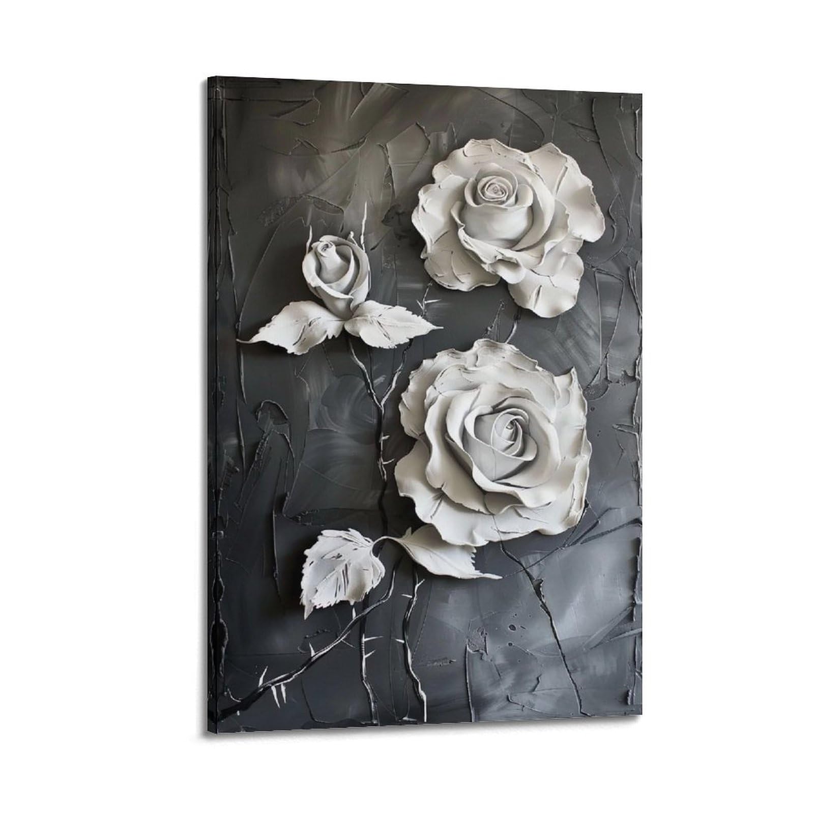HUERYRYHY Sculpted White Roses 02 Poster Wall Art Canvas Vintage Aesthetic Painting Decor for Rooms 20x30inch Frame-style