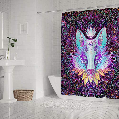 Rideau de douche en polyester violet CHEHONG avec 12 crochets décoratif moderne visage renard - 3