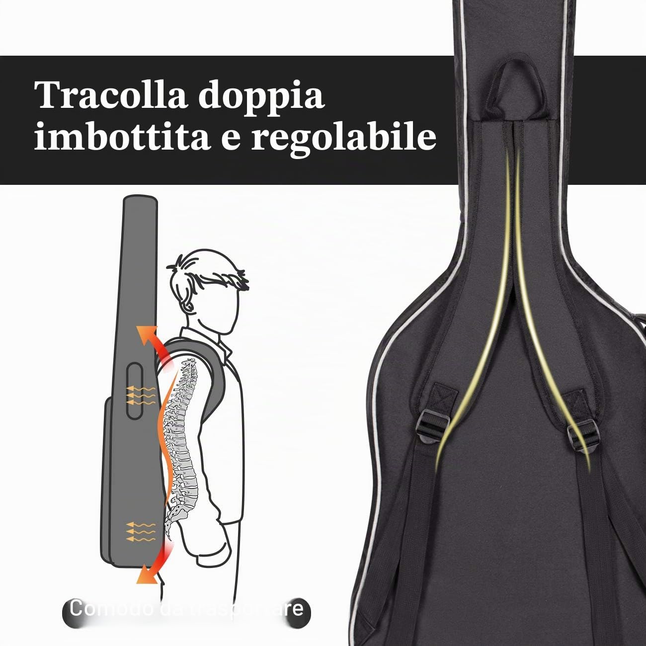 CAHAYA Borsa per Basso Elettrico Elettrico: Custodia per Basso con Imbottitura di 8mm Borse per Basso di 43 Pollici con Ampia Tasca Frontale per Spartiti o Libri Musicali Nero