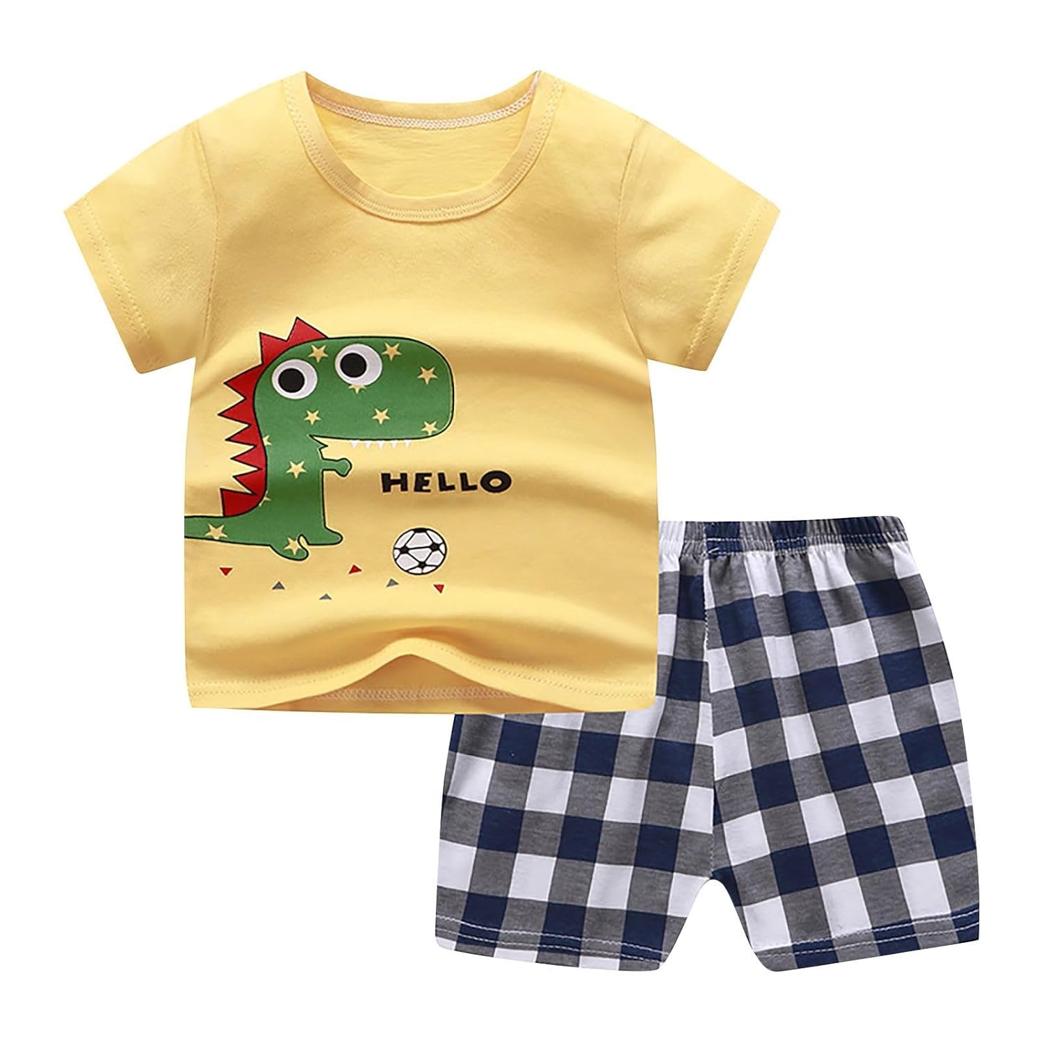 Moonker Toddler Boy Summer XXXXXXX Print Outfit Short Shirt Plaid Shorts Clothes Set Infant Baby Cute Animal