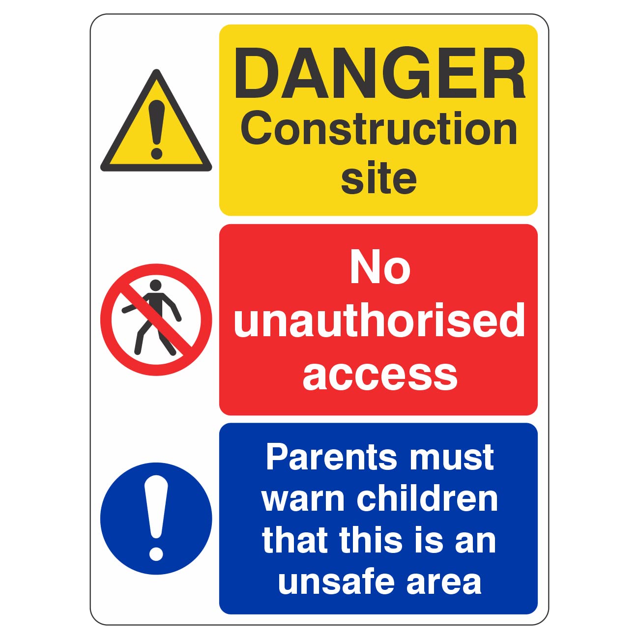 Lasting Impressions (Signs) Limited 300Mmx400mm Multi Hazard Site Safety/Parents Must Warn Children Construction Site Safety Sign Rigid Plastic