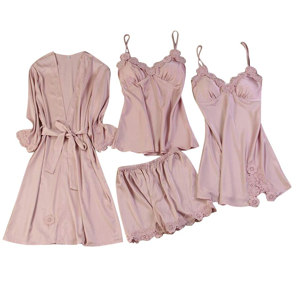 Set di biancheria intima sexy da donna Lingerie Canotta Natale Regalo di San Valentino Set pigiama con vestaglia Indumenti da notte in raso Indumenti da notte da donna Indumenti da notte Chemise sexy
