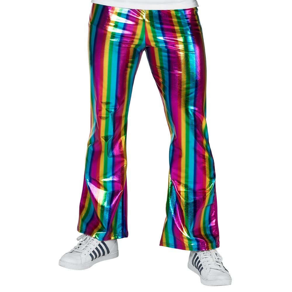 Boland 44744 – Rainbow Stretch Trousers in Metallic Look, Stripes, Costume, Carnival, Theme Party, CSD, Pride Festival