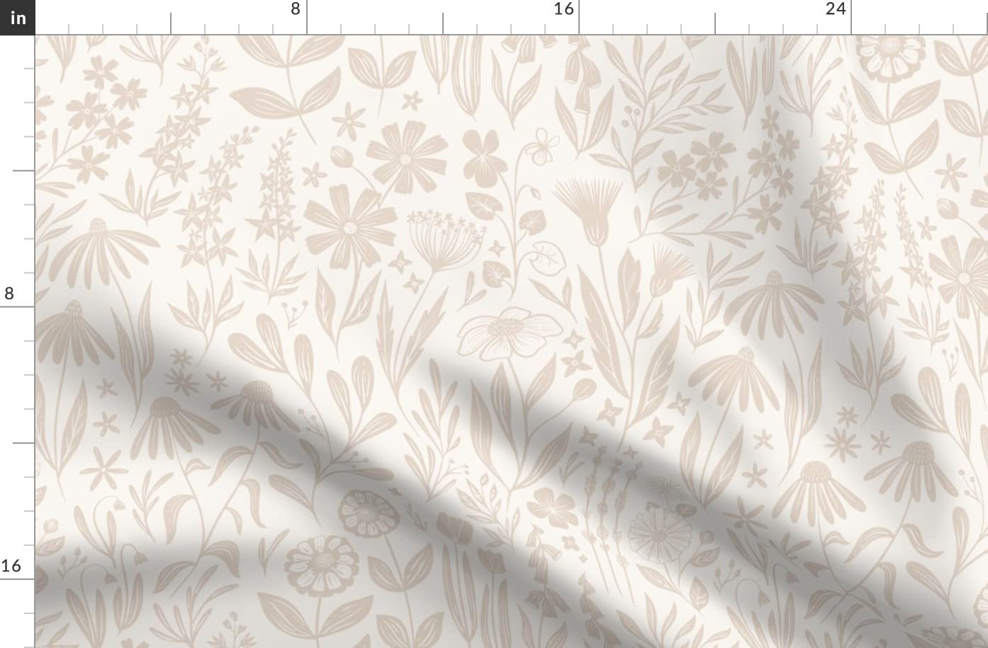 Spoonflower Fabric - Flowers Cream Pink Nude Medium Scale Subtle Floral Wildflowers Printed on Cotton Lawn Fabric by The Yard -