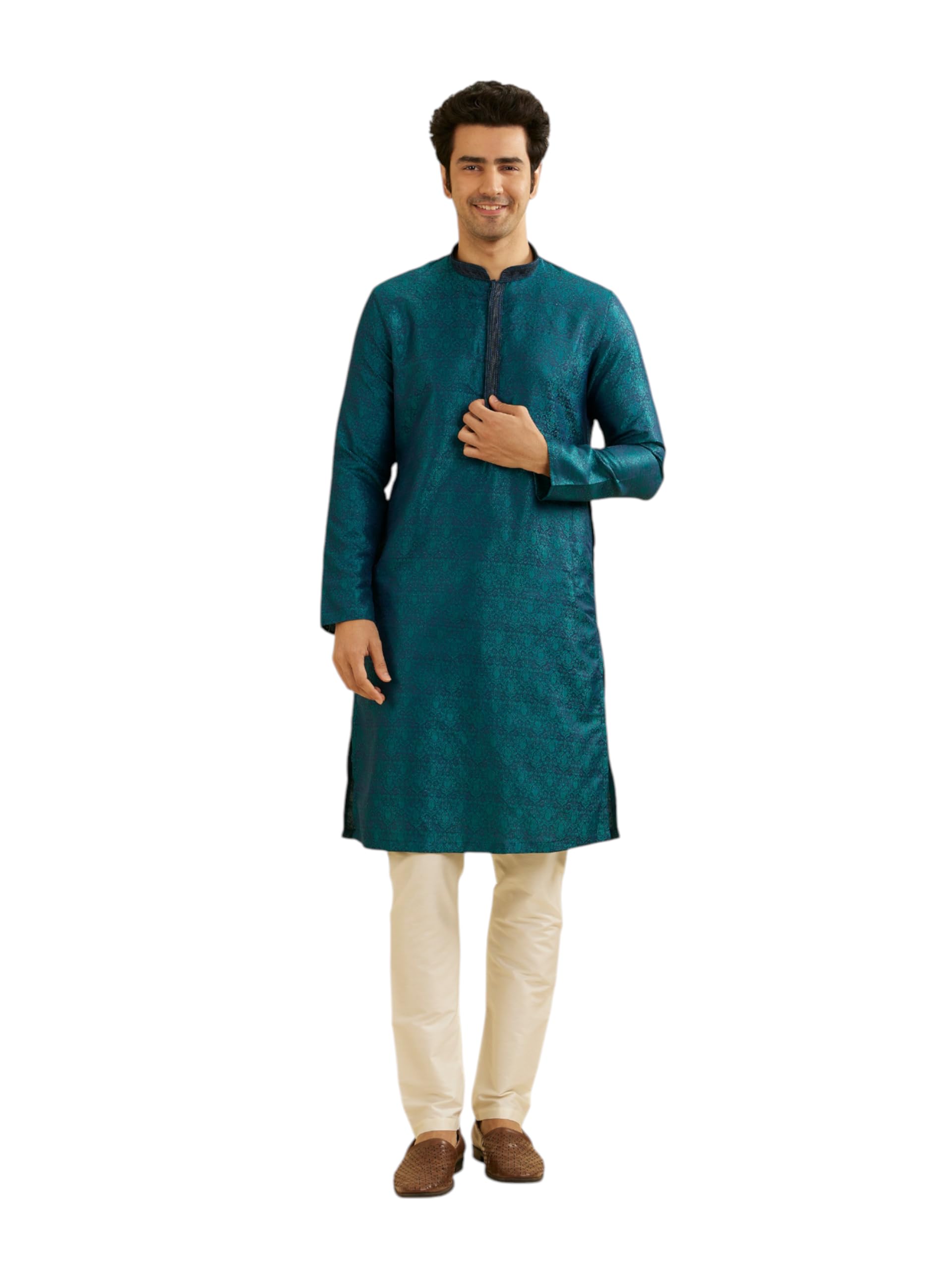 manyavar Men's Brocade Self Design Kurta Set (2pcs)-picture-17