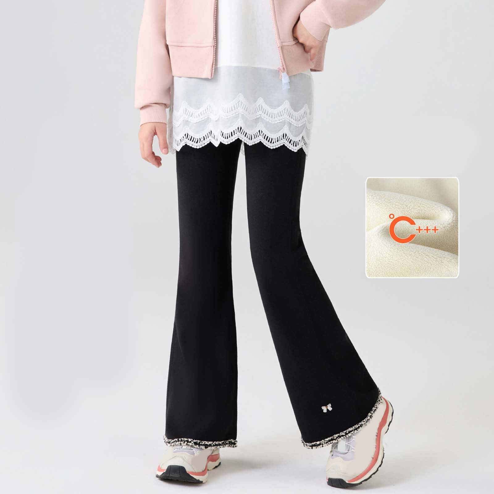 Jogging Enfant Fille - Pantalon Évasé d'hiver pour Filles Doublé Polaire Coupe-Vent Léger et Confortable pour Enfants et Grandes Jeunes Filles