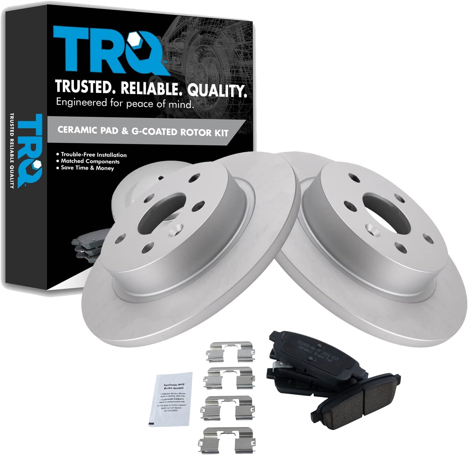TRQ Rear Brake Pad & Rotor Kit Ceramic Premium G-Coated Compatible with 2013-2017 Buick Encore
