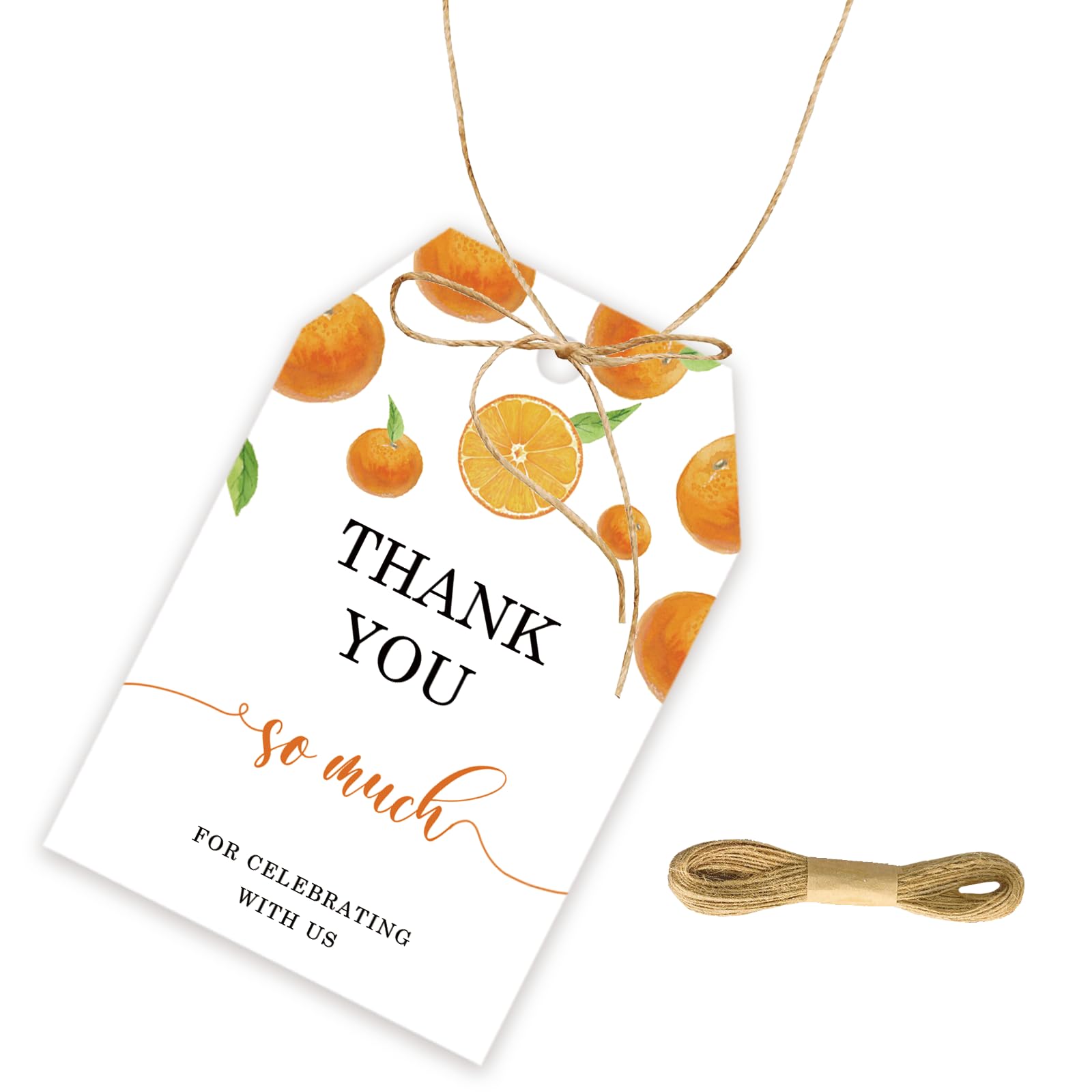 50pcs Little Cutie Thank You Tags, Orange Gift Tag with String for Birthday Party, Little Cutie is On The Way Thank You Paper Tags for Gender Reveal Party Favors
