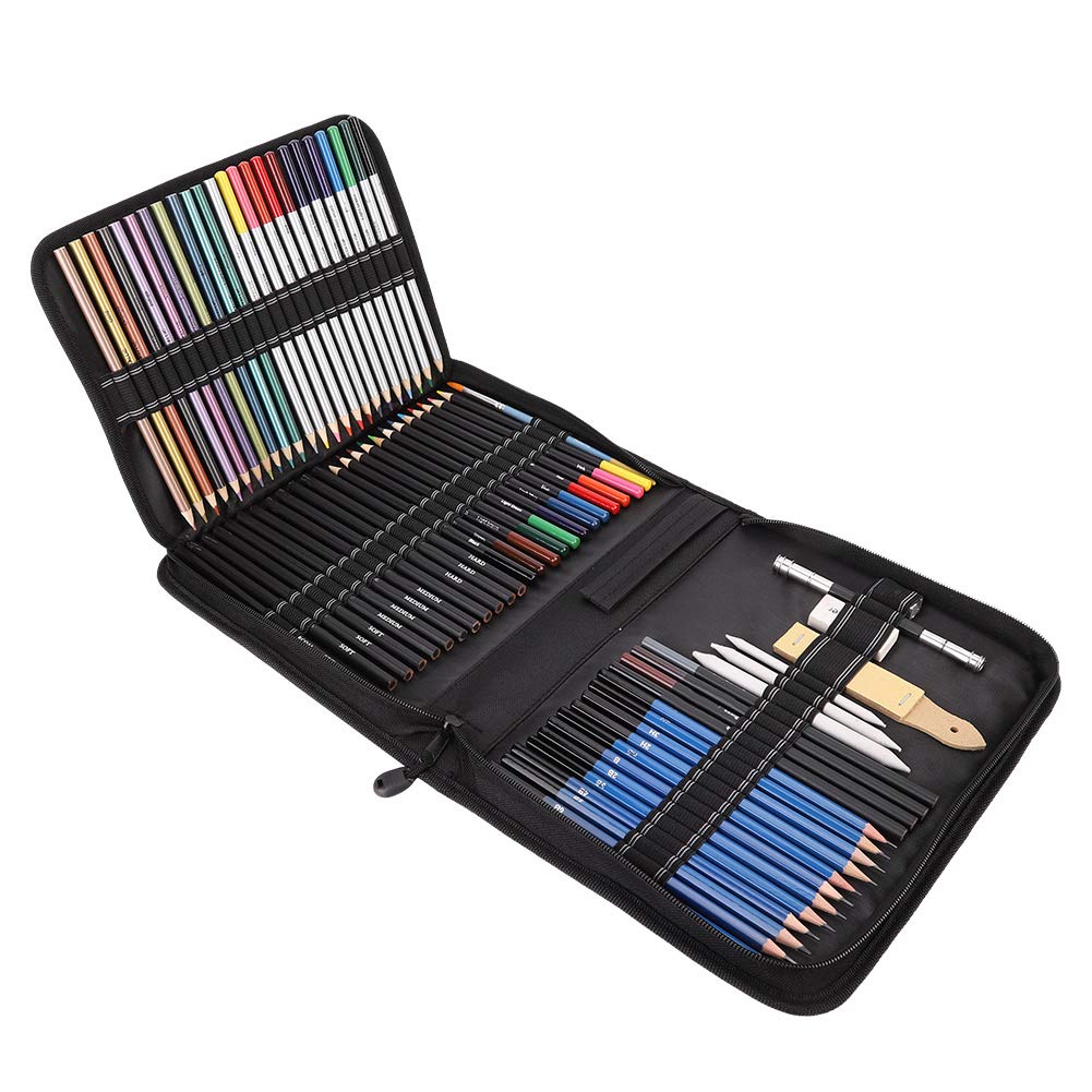 Juego de Lápices de Carbón para Bocetos Artísticos Esenciales, 72 Uds., Núcleos de Plomo Lisos, Herramientas de Pintura Ecológicas para Bocetos con Bolsa de Transporte