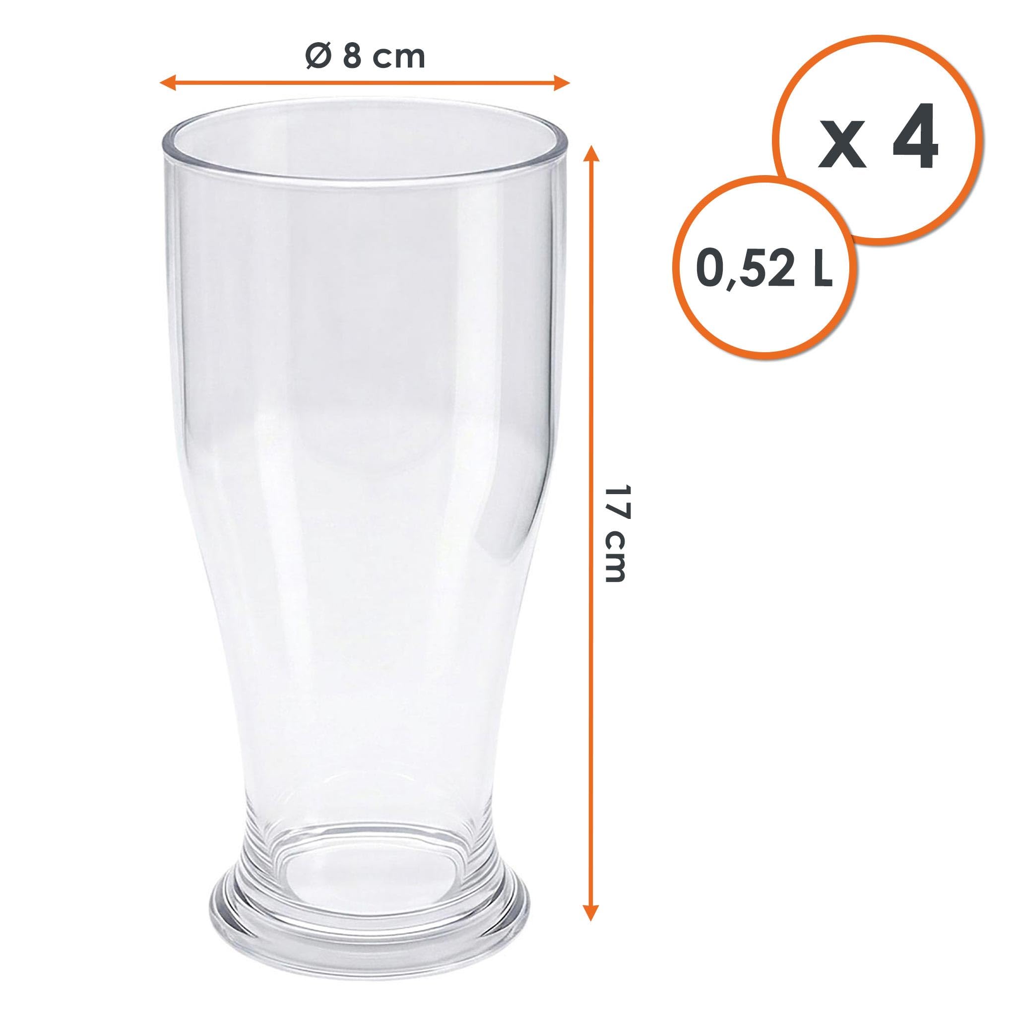 Spetebo Mehrweg Kunststoff Bierglas 520 ml - 6er Set | kratzfest