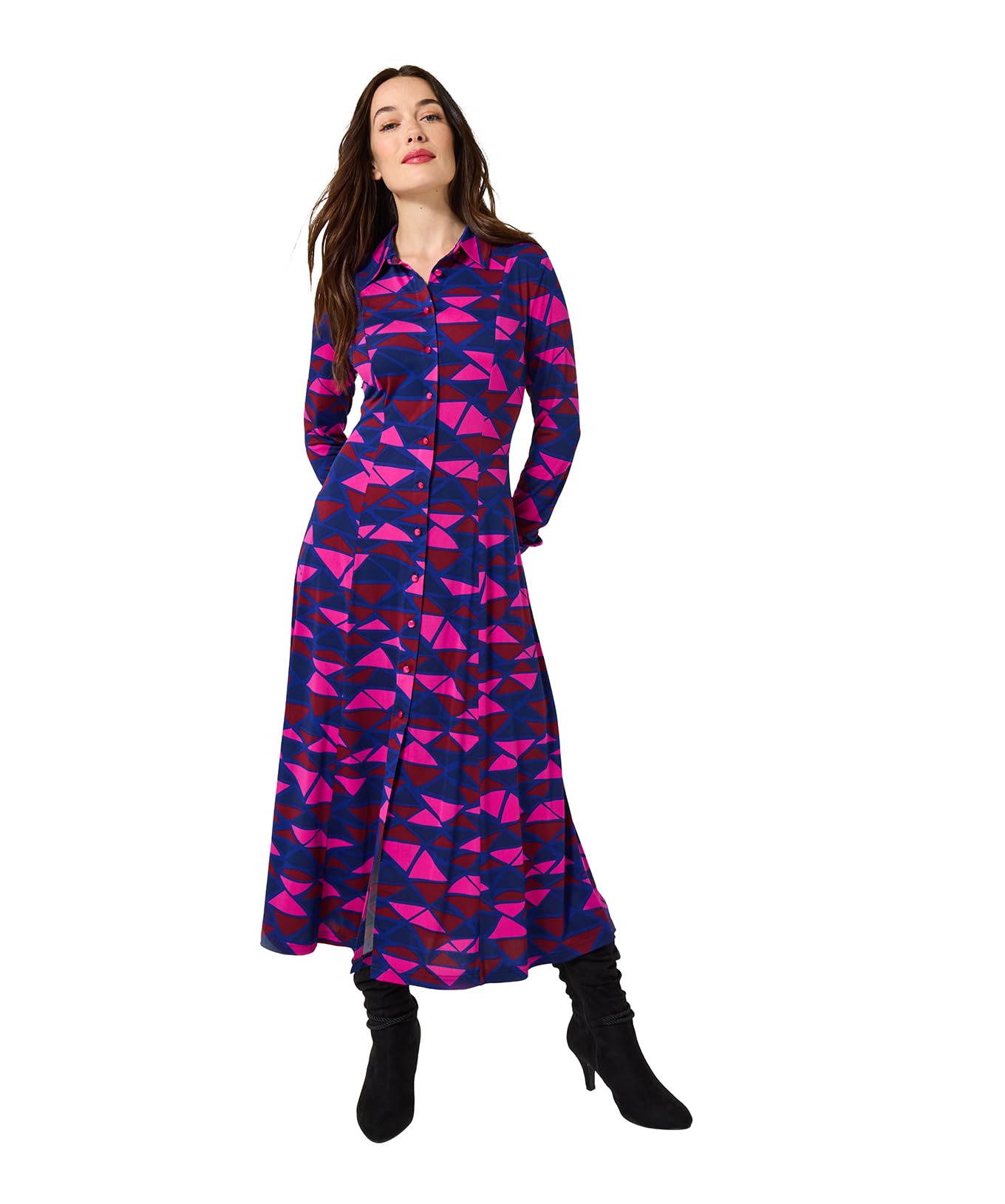 Joe Browns Women's Retro Style Geo Print Midi Shirt Dress, Regular, Purple, UK 8