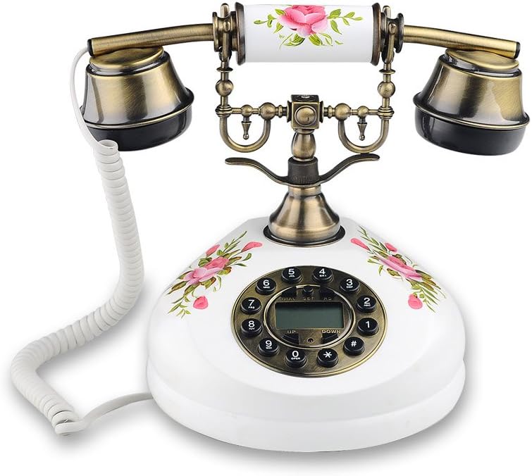 DSDD Retro/Antiguo/Estilo de Granja/teléfono de Madera Maciza/marcación de Teclas/Auricular de Metal, Tonos de Llamada electrónicos teléfono Fijo con Cable