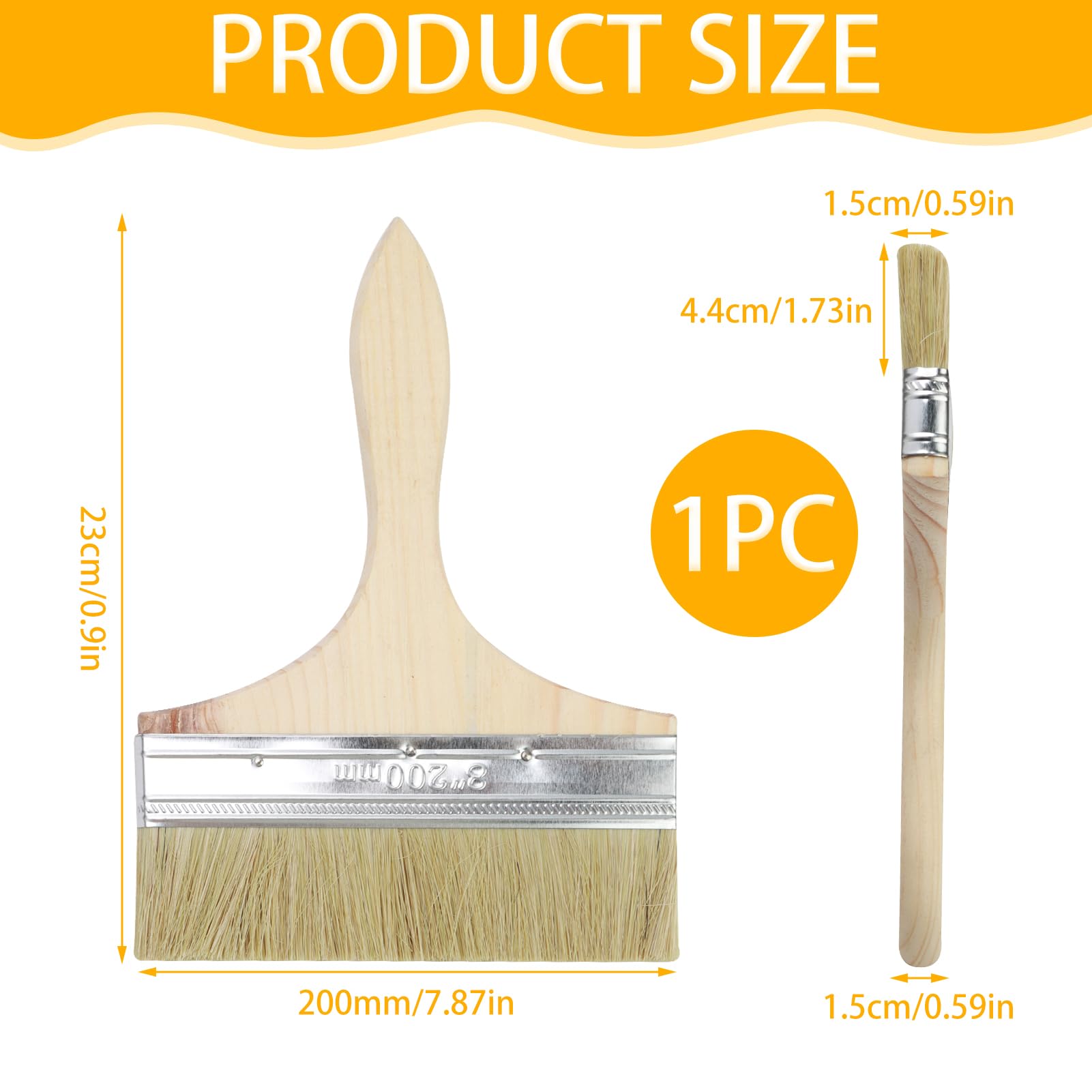 Pennelli Pittura Muri 200 mm Edizione Speciale, per Grandi Superfici, Olio, Vernici, Acrilico, Vernice per Vernice, Legno Esterno, con Manico in Legno, Pennello per Olio, Pennelli Piatti