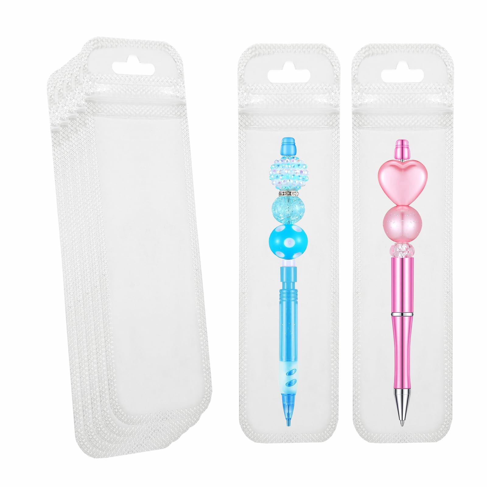 100 Pcs Pen Packaging Bags for Small Business,Plastic Beadable Pens Packaging Resealable Pouch Clear Bag for Beaded Pens, Zipper Storage Bags for Packaging Lipgloss, Jewelry, Cosmetic 2.16" X 8.6"