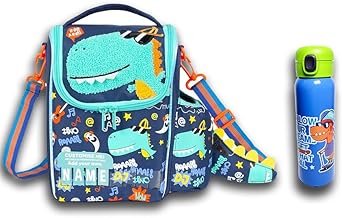 2 in 1 combo - thermal insulated lunch bag with leakproof stainless steel sipper bottle 700 ml for kids, Air-Tight Set for School and Outdoor Picnic, Leakage Proof water bottle and a lunch bag (Dino)