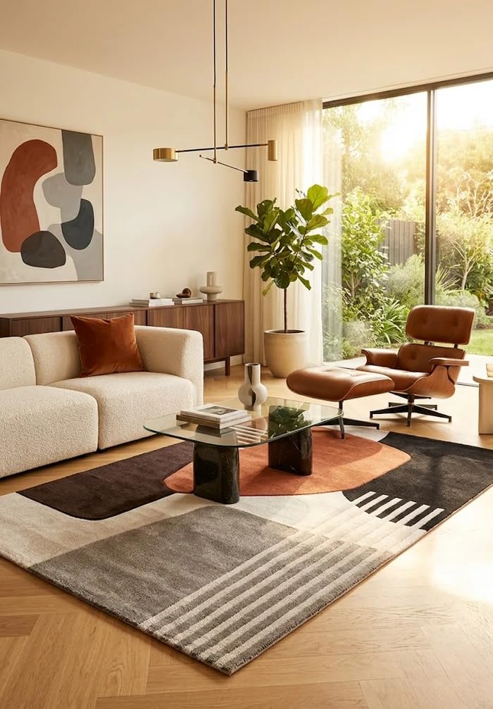 Tappeto Arizona Brown Rust - Design Moderno Contemporaneo a Pelo Corto per Soggiorno, Camera da Letto e Ufficio - Marrone Ruggine