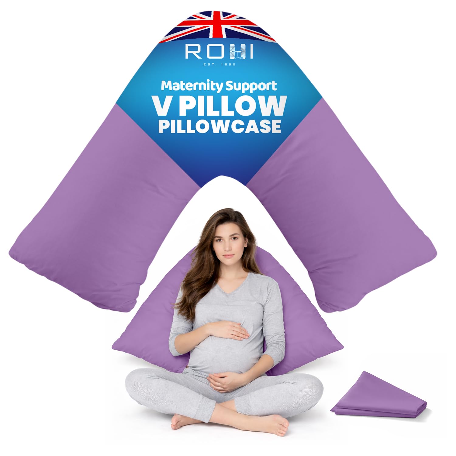 Rohi Lilac Orthopaedic V Pillowcase Only – 100% Microfibre Anti Allergy Triangle Pillowcases For Nursing, Maternity & Pregnancy V Pillows – Super Soft & Breathable V Case Only (Lilac)