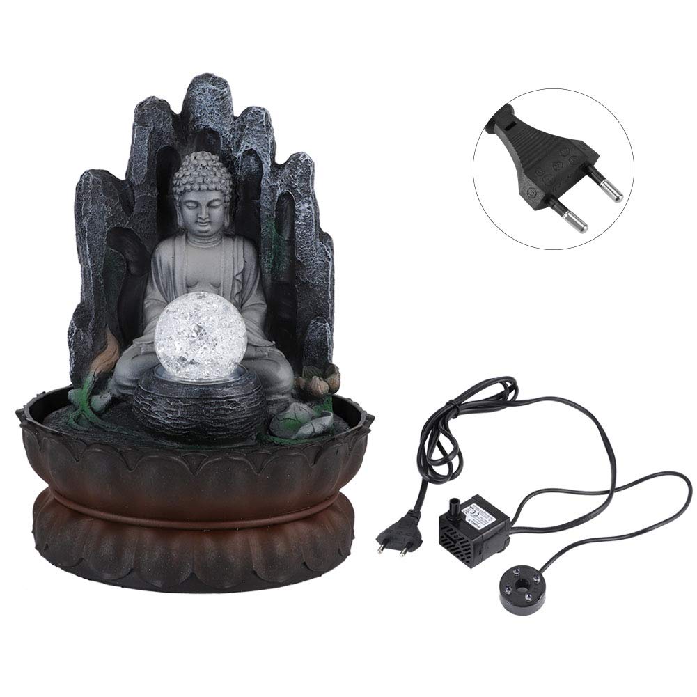 Fontaine de Bureau en Forme de Bouddha, Décoration élégante en Résine LED avec Lumière pour Salon, Chambre à Coucher, Décoration D'intérieur, Taille 20,5 X 20,5 X 26, Cm (Prise UE 220)