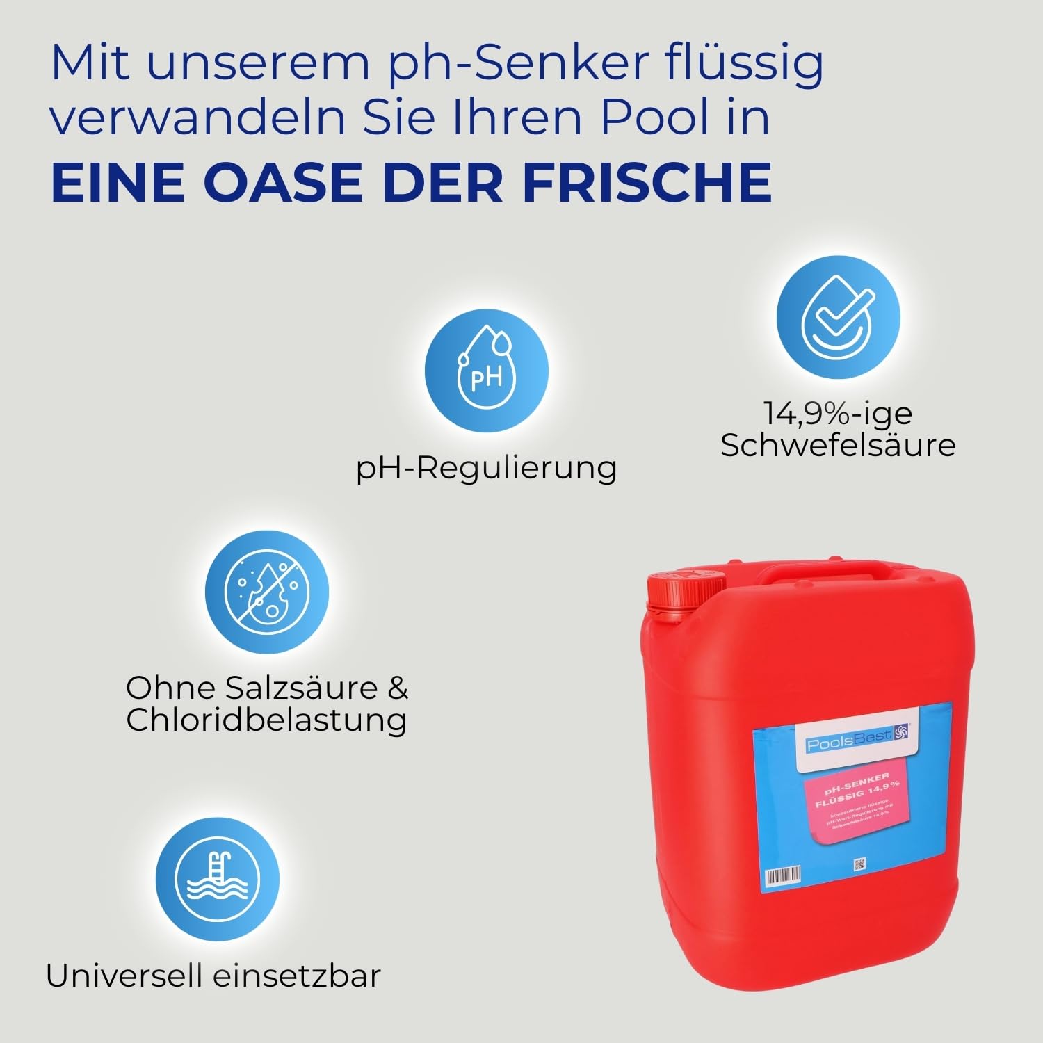PoolsBest pH Senker flüssig 22 kg pH-Minus 14,9% Schwefelsäure pH-Wert Regulierung für Pools