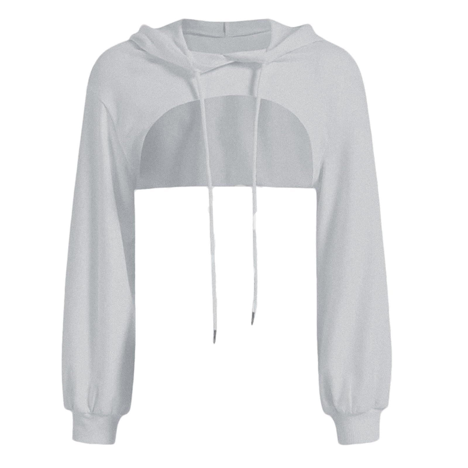 Sweat A Capuche Femme Ultra Court- Crop Top Sexy à Manches Longues avec Cordon De Serrage Hoodies Couleur Unie Col Rond Automne Et Hiver Pullover DéContracté Clubwear SurvêTement Streetwear