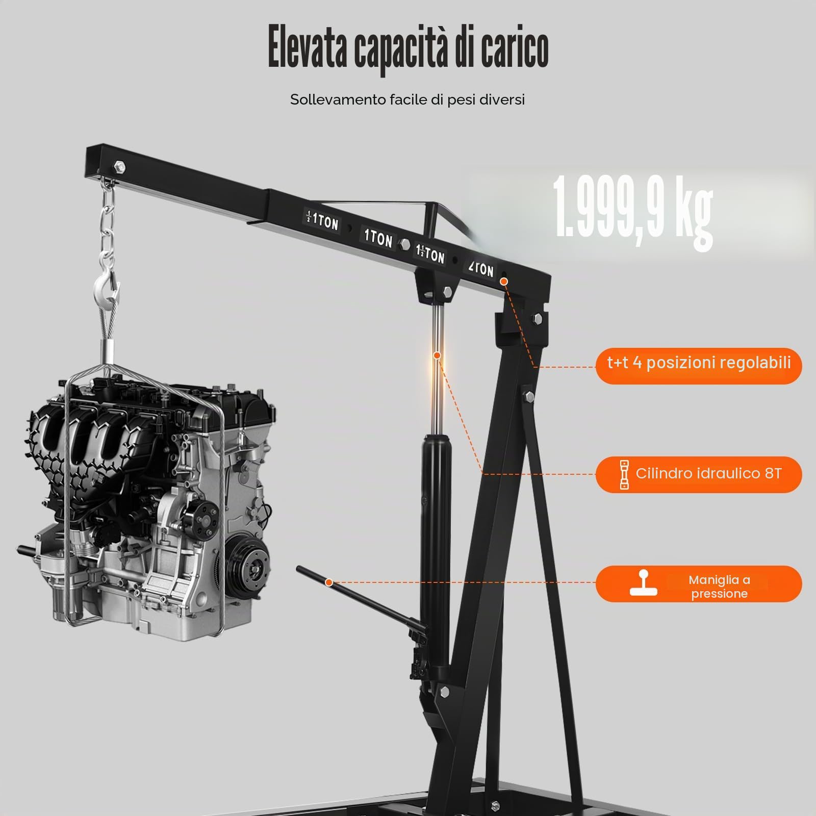 Gru pieghevole a 4 livelli con motore pesante gru in acciaio al carbonio 6 ruote in ferro rubinetto idraulico regolabile sollevatore motore pieghevole per riparazione auto riparazione auto officine