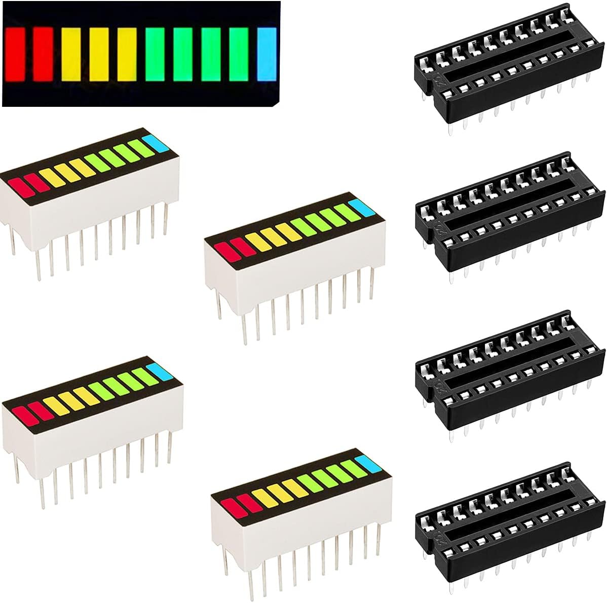 4 pcs 10 Segment LED Bar Graph Display 4 Color LED Battery Level Bar Graph Power Display Indicator Module Red Yellow Green Blue +4 pcs DIP20 for Arduino DIY