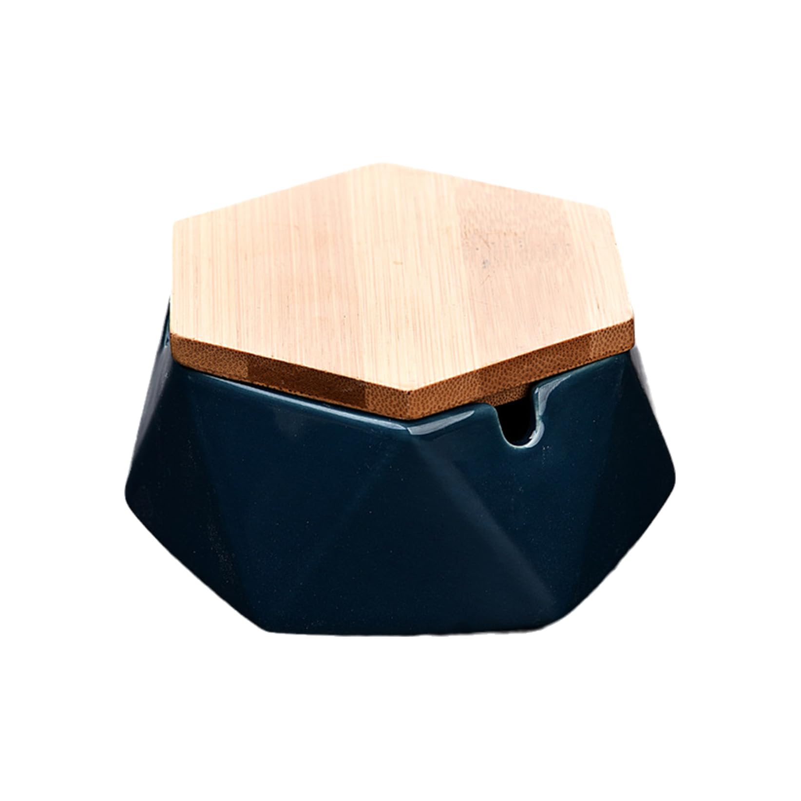 Ashtray Ceramic Tabletop Geometric With Wooden Lid for Cigarettes,Windproof Ash Tray for Indoor and Outdoor Use