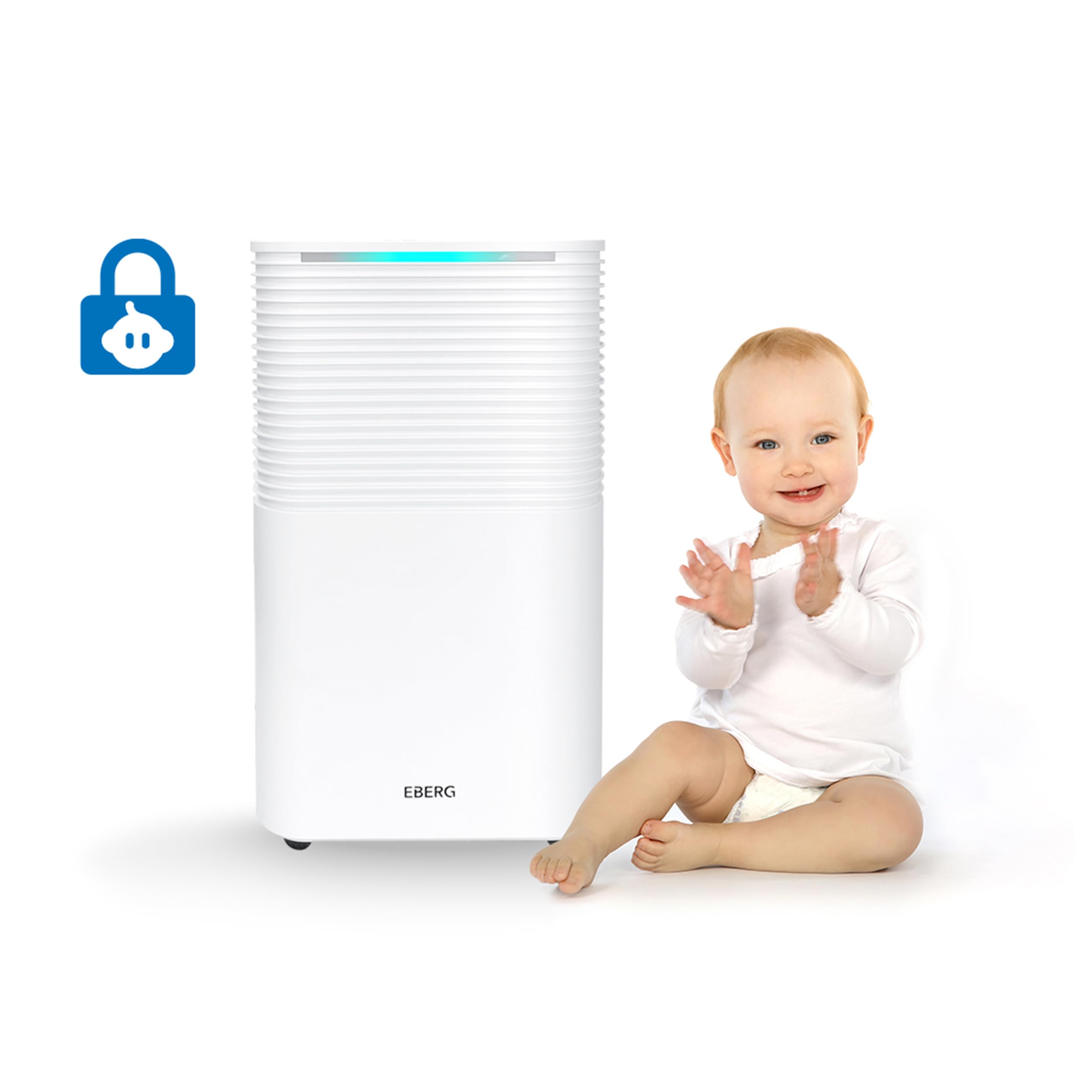 EBERG RICO WiFi osuszacz powietrza 12 l/24 h, higrostat, sterowanie aplikacją, wyświetlacz LCD, timer 24 h, drenaż ciągły, osuszacz do domu i piwnicy, biały