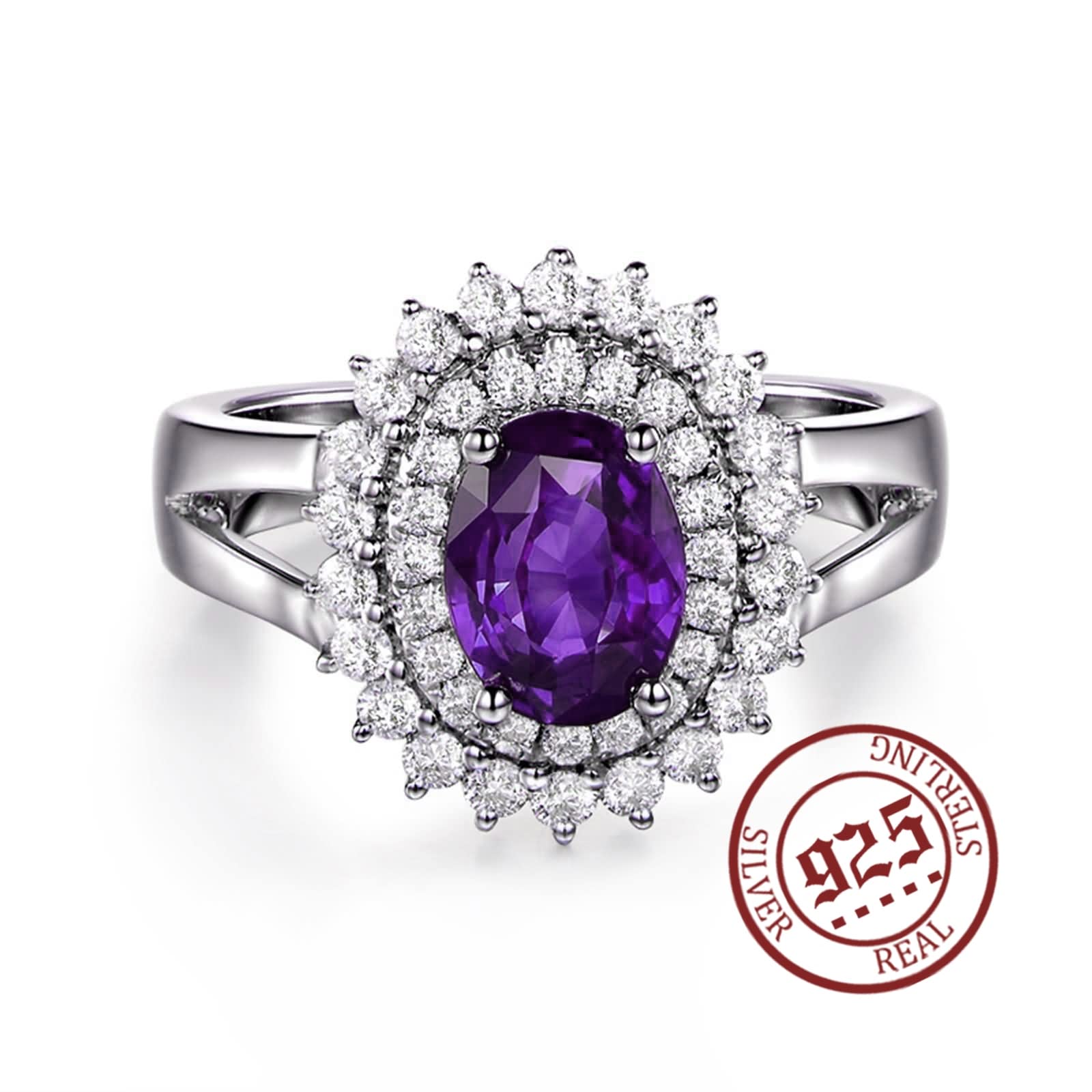 Anello Ragazza, Anelli Argento 925 con Pietra Viola Elegante Zirconi Banda Moglie per lei Taglia 8-25