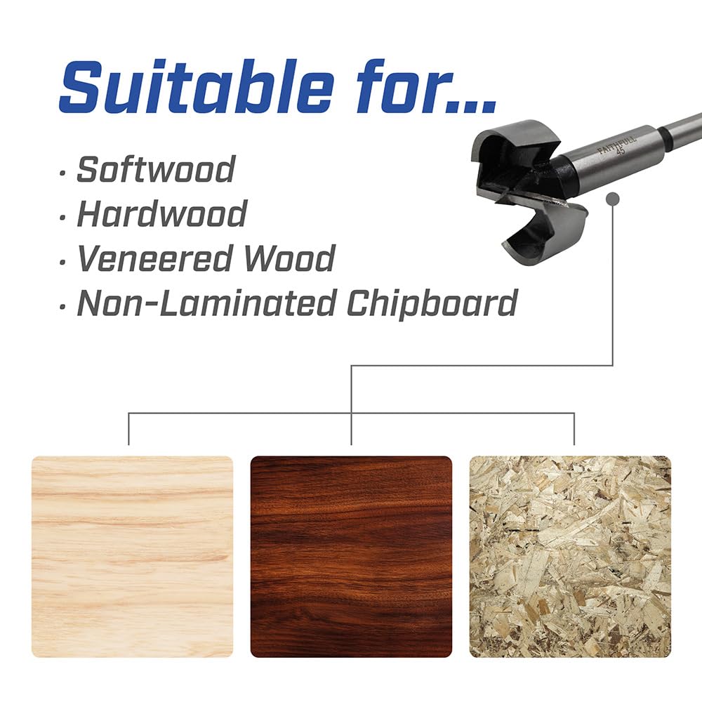 Faithfull FAIFOR45 Forstner Bit for Hardwood Softwood, Drilling, Boring, Straight, Angled, Overlapping, Pocket holes - 45mm - Image 4