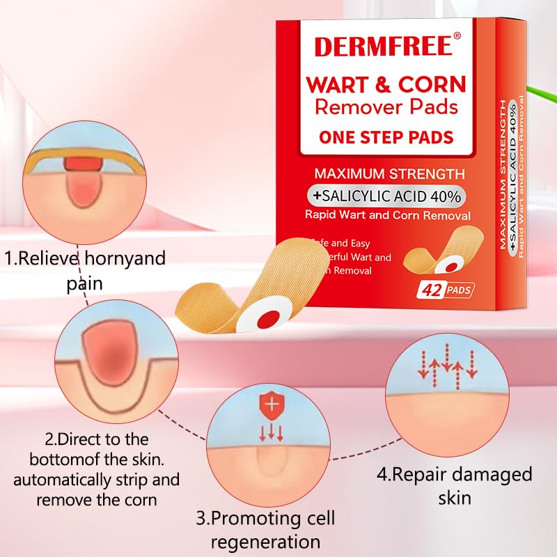 Image of Plantar Wart Remover Pads, Wart Remover Bandaid for Plantar Wart, Hand Wart, Corns, Callus Removal, 40% Salicylic Acid 42 Pads