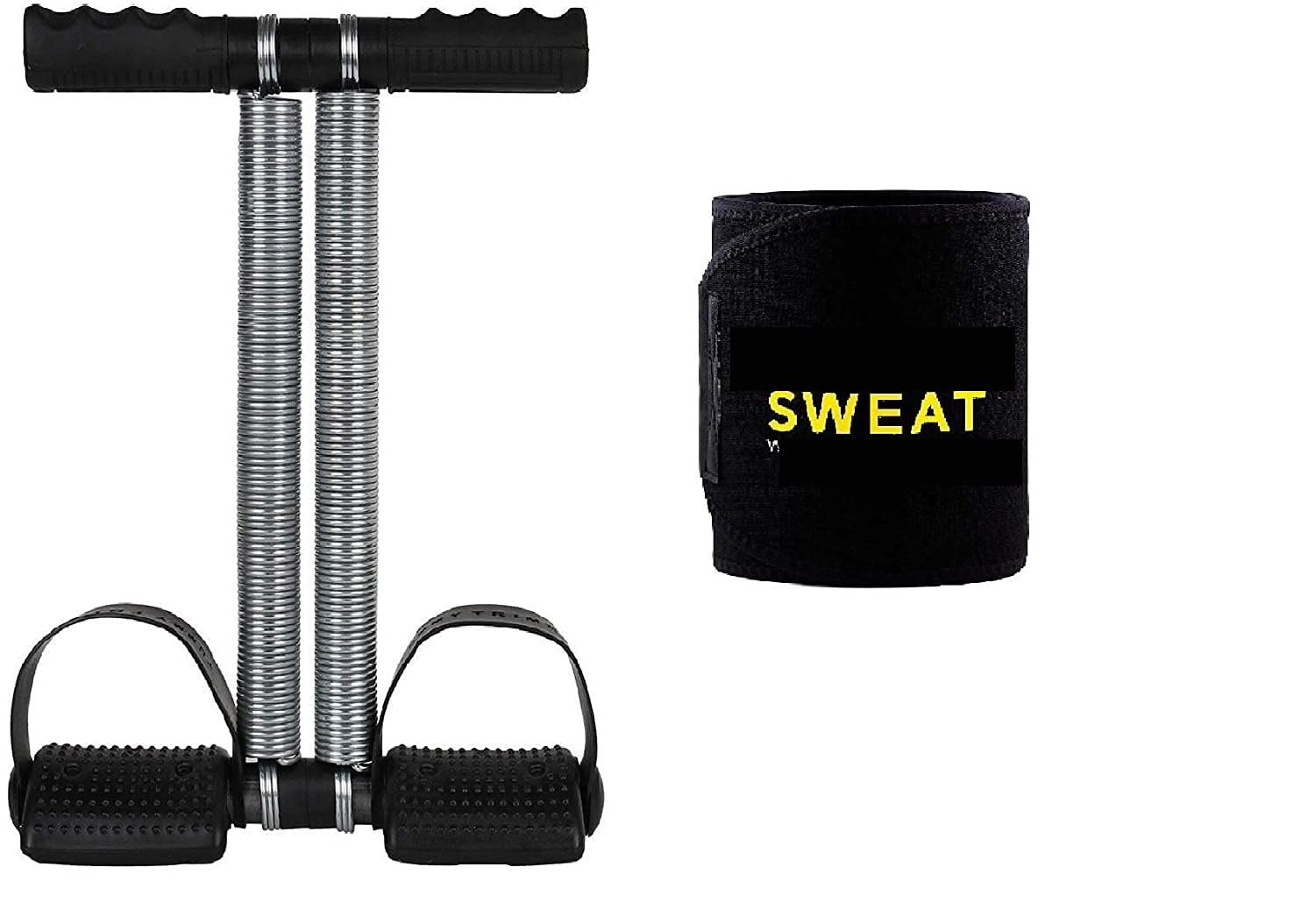 Double Spring Tummy Trimmer Combo with Sweat Belt | Waist Fat Burner & Body Slimming Exercise Equipment for Men & Women | Home Gym Fitness Set (Black)-image-15