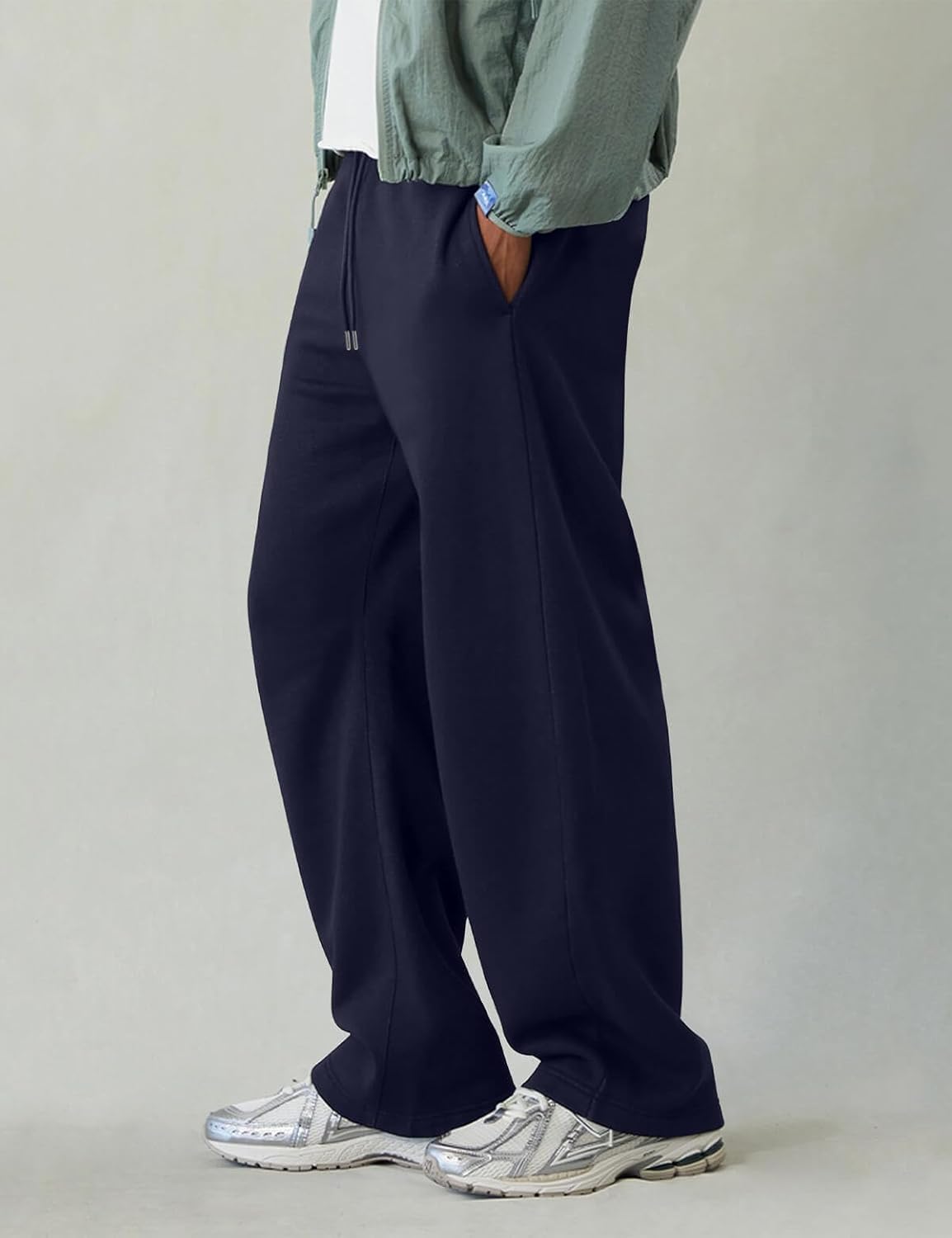 HeSaYep Men's Fleece Baggy Sweatpants Wide Leg Barrel Sweat Pants Lounge Athletic Gym Pants with Pockets - Image 4