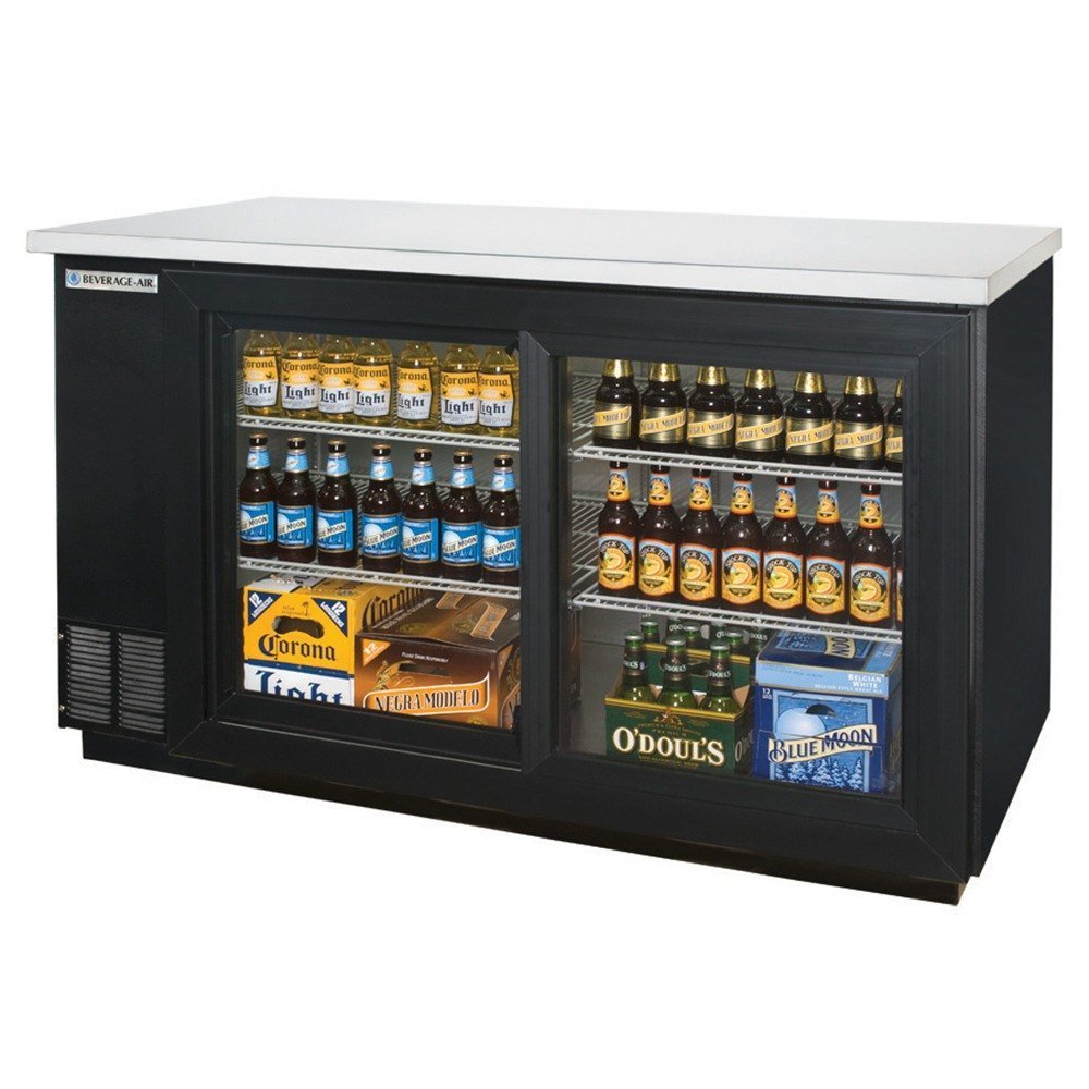 Beverage-Air BB58HC-1-F-GS-B 58" Back Bar Refrigerator - Black - Sliding Glass Door - Food Rated on Fridge.com