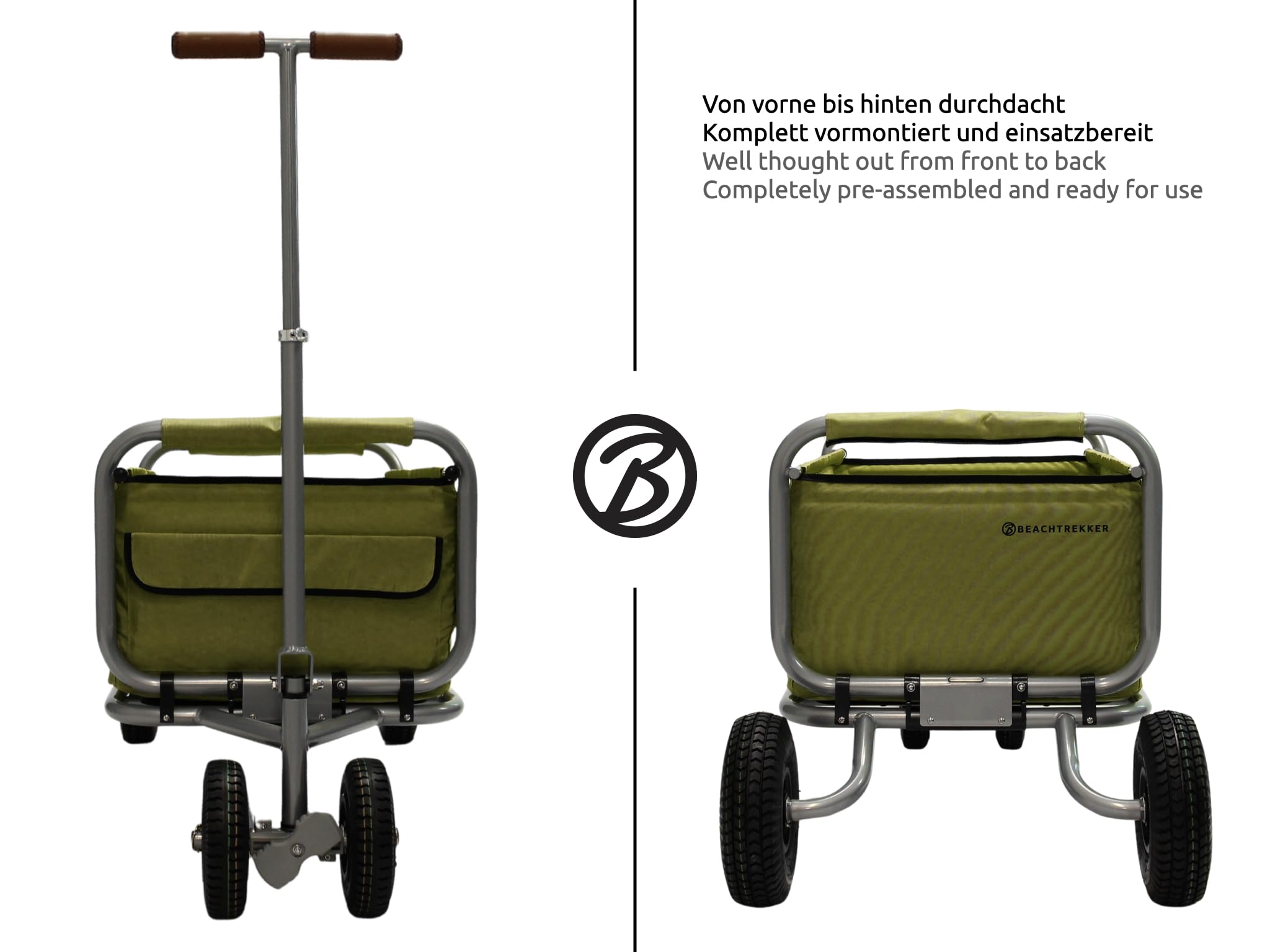Beachtrekker Life Faltbarer Bollerwagen + Feststellbremse, klappbarer Handwagen (Luftreifen, Oliv)