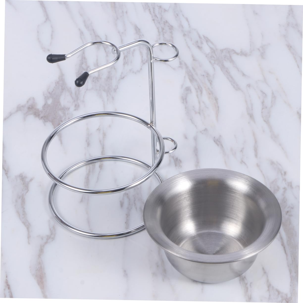 TOVINANNA Men's Shaving Stand Bowl Brush Holder Razor Stand Stainless Steel Silver Shaving Set with Brush and Bowl