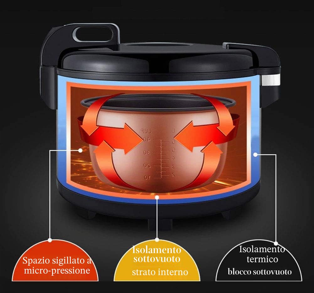 Cuociriso Elettrico 10-18L di Grande Capacità, Pentola Interna Antiaderente, Cottura Automatica, Pulizia Facile, Tenere in Caldo