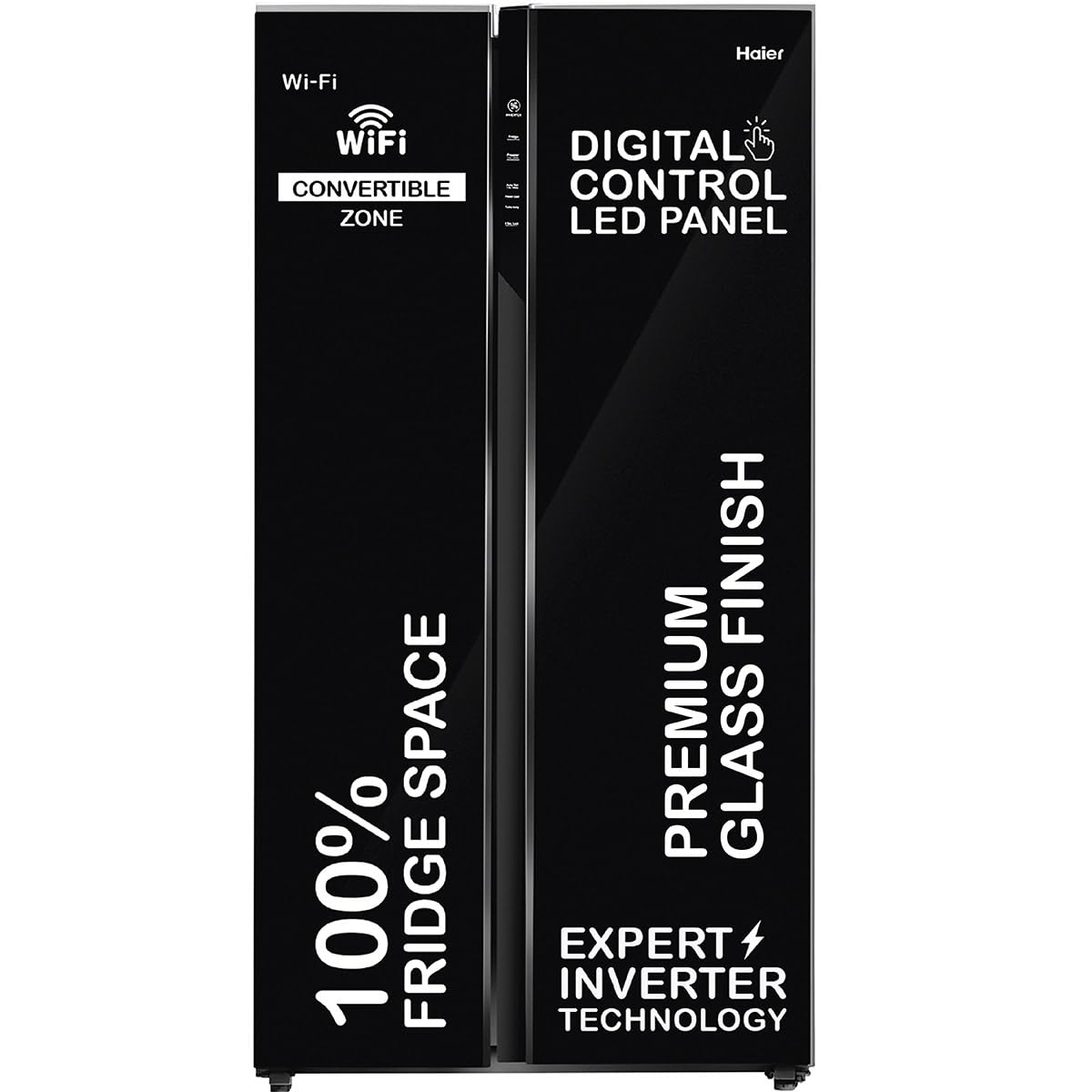 Haier 602 L, 3 Star, WiFi Enabled, 100% Convertible Fridge Space, Expert Inverter 2-Door Frost Free Side by Side Refrigerator, (HRS-682KGU1, Black Glass) Haier 602 L, 3 Star, WiFi Enabled, 100% Convertible Fridge Space, Expert Inverter 2-Door Frost Free Side by Side Refrigerator, (HRS-682KGU1, Black Glass)
