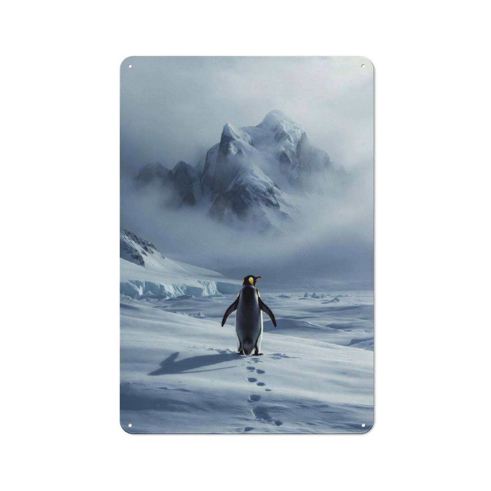 Junmoney Style-6 Penguin In Antarctica With Mountain Backdrop Retro Metal Wall Sign 30X20cm For Guest Room Or Hallway, A Housewarming Gift For Home Decor Collectors