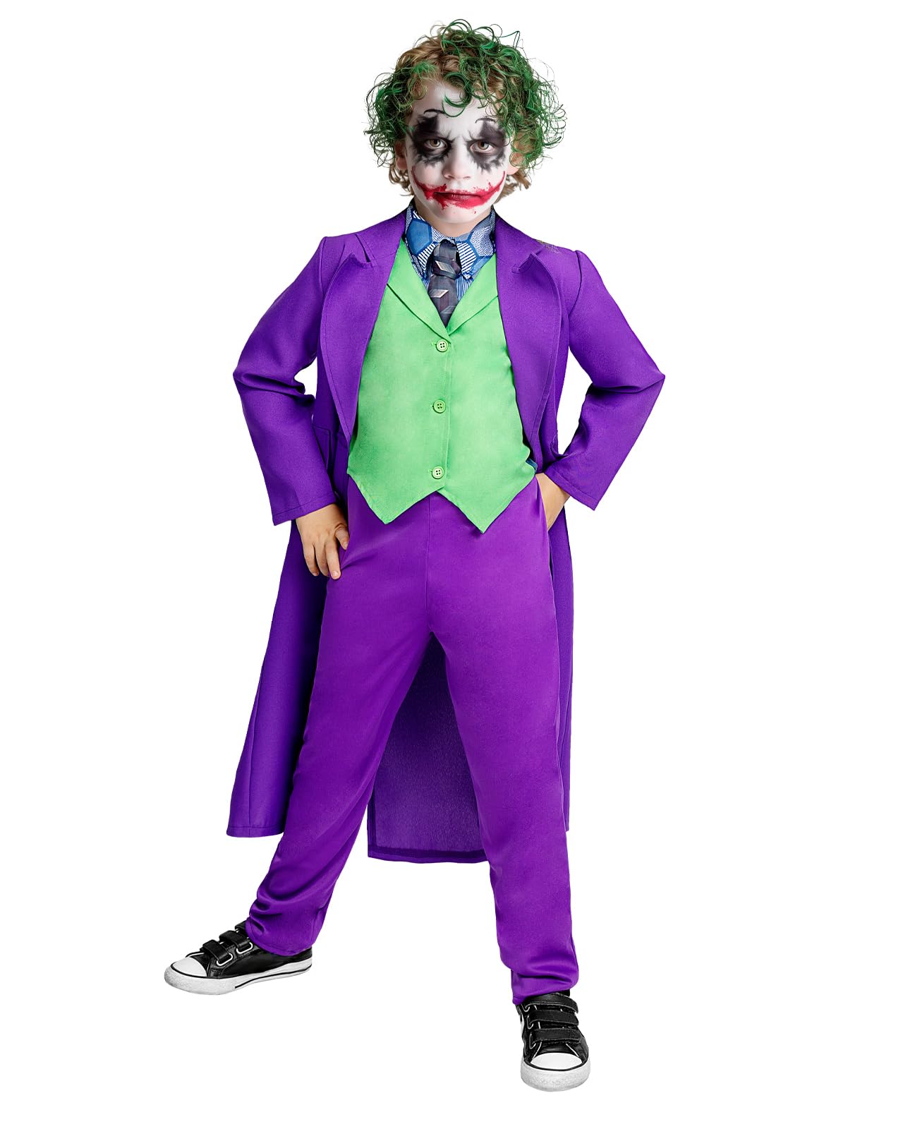 Funidelia Costume Ufficiale di Joker per bambino, Include giacca, gilet con colletto e cravatta e pantaloni, Supereroi, DC Comics - Completo per bambini per feste, Carnevale e Halloween