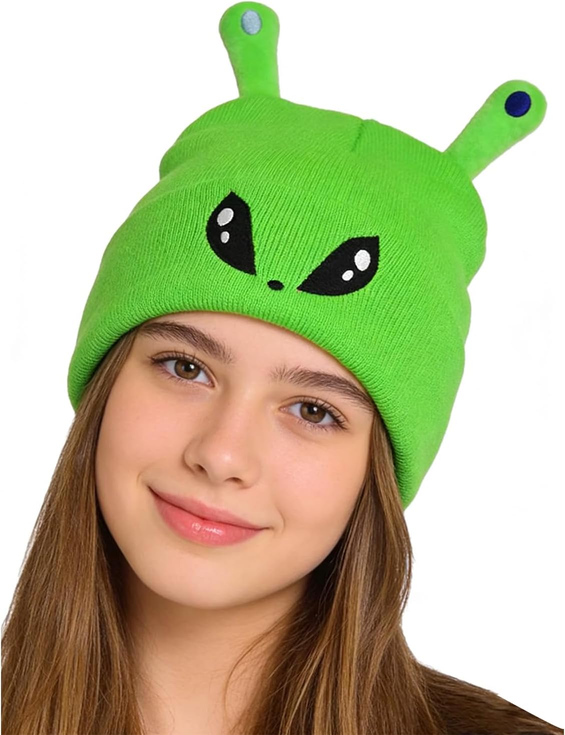 Adult Funny Green Alien Beanie Hat with Big Eyes Cuffed Beanies Knit Winter Hats for Men/Women Alien Gift